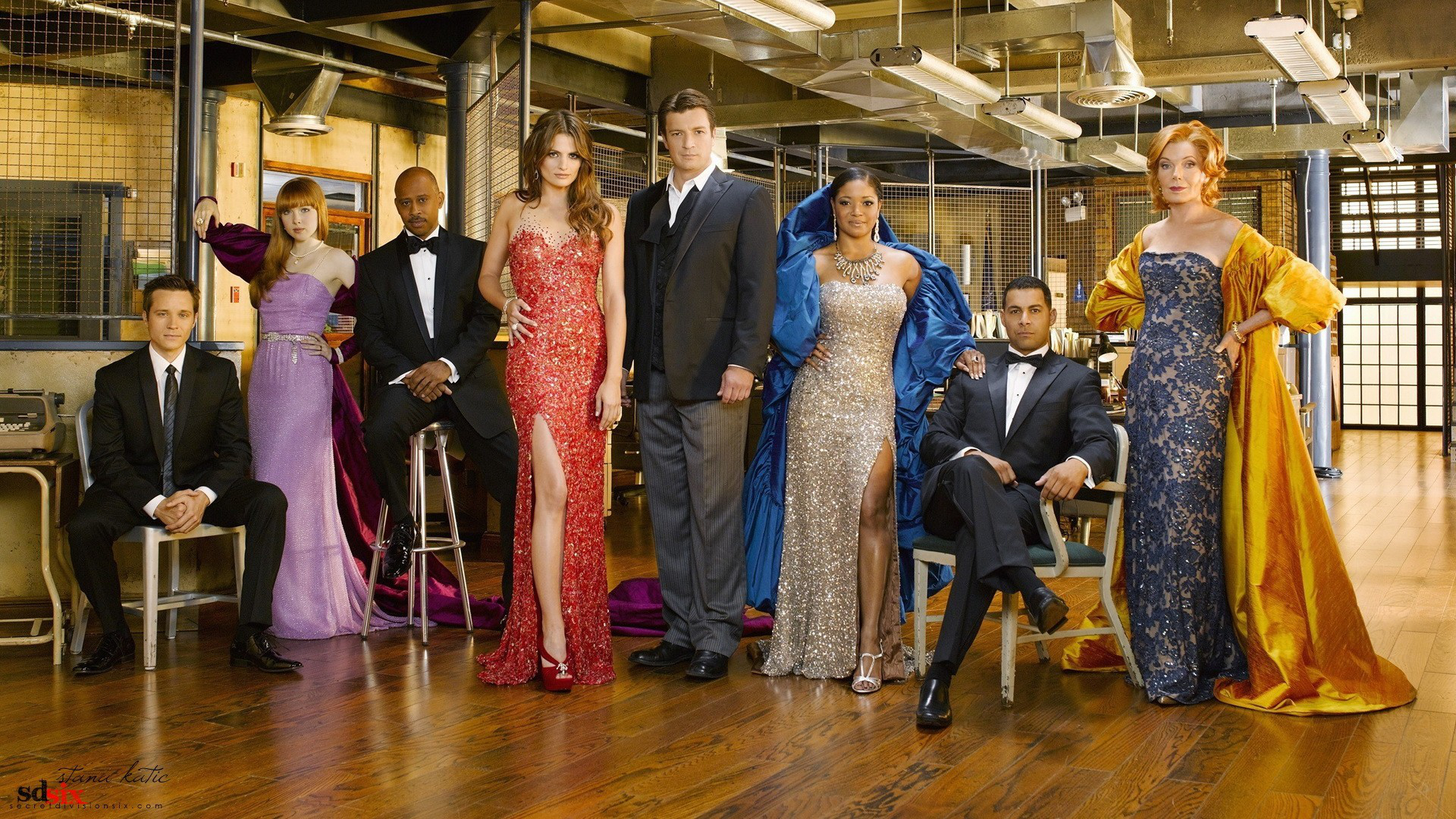 Stana Katic and cast of Castle HD Wallpaper