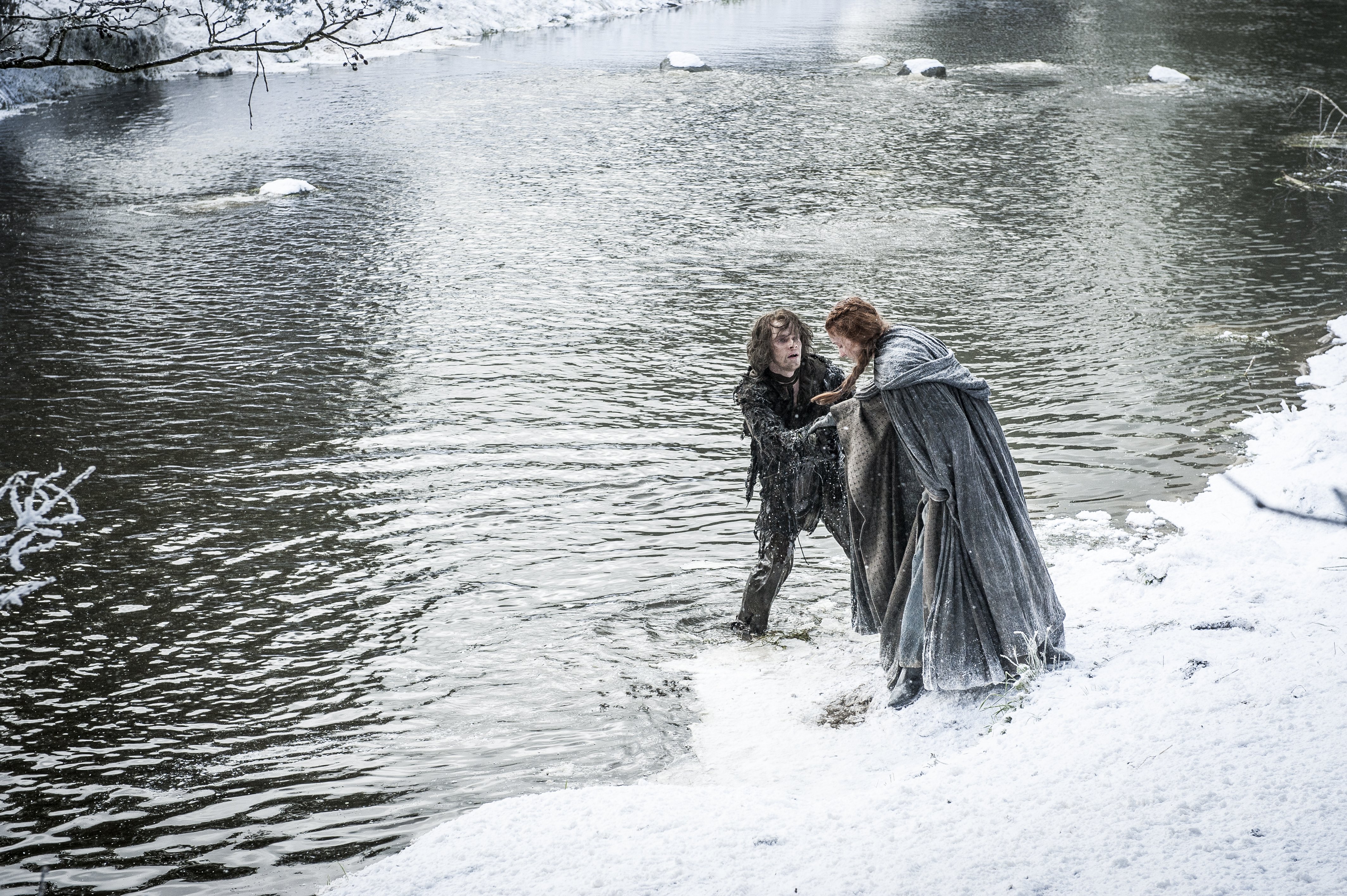 Theon and Sansa from Game of Thrones in winter HD Wallpaper