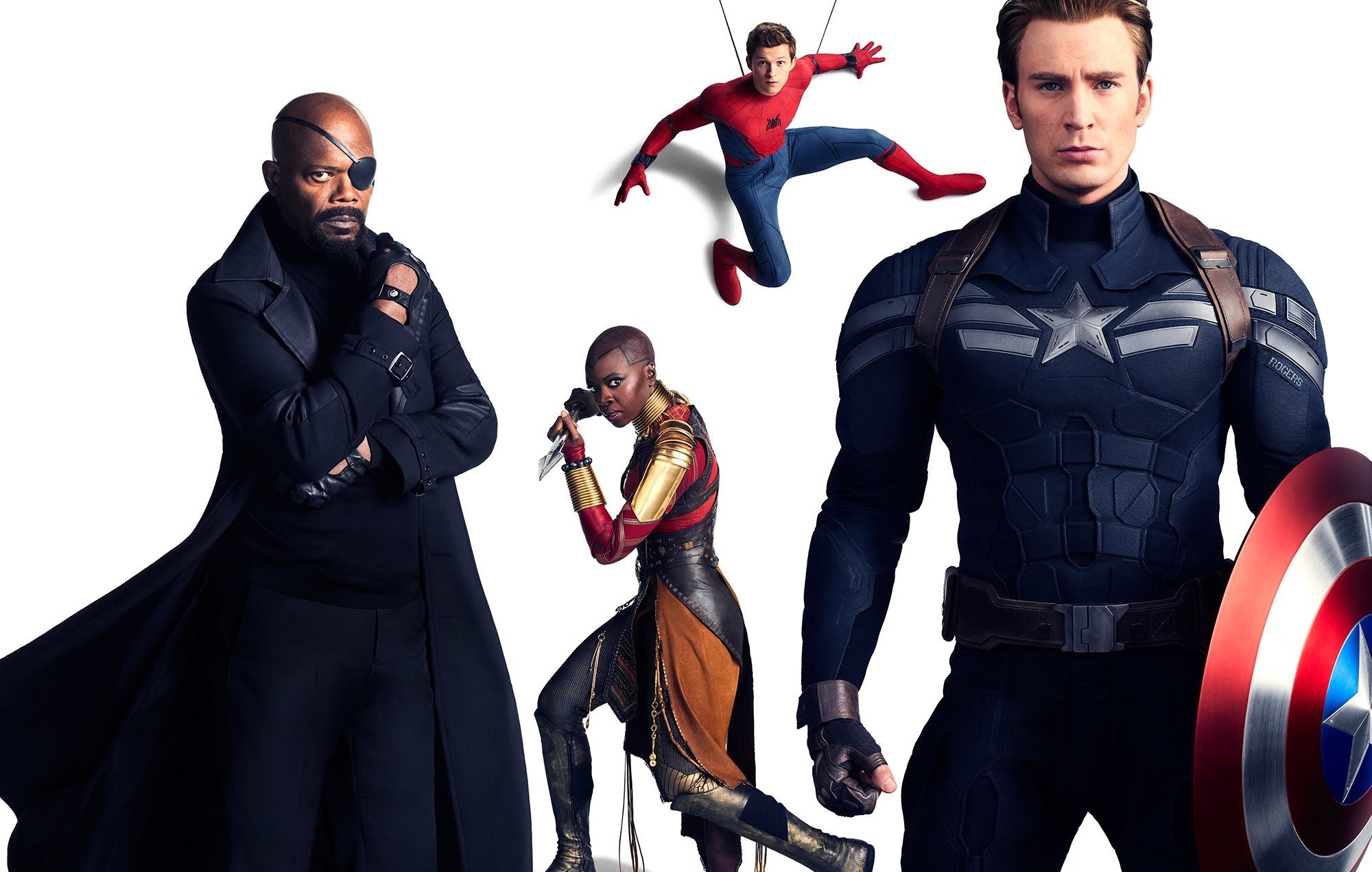 Nick Fury, Spider-Man, Okoye, and Captain America HD Wallpaper