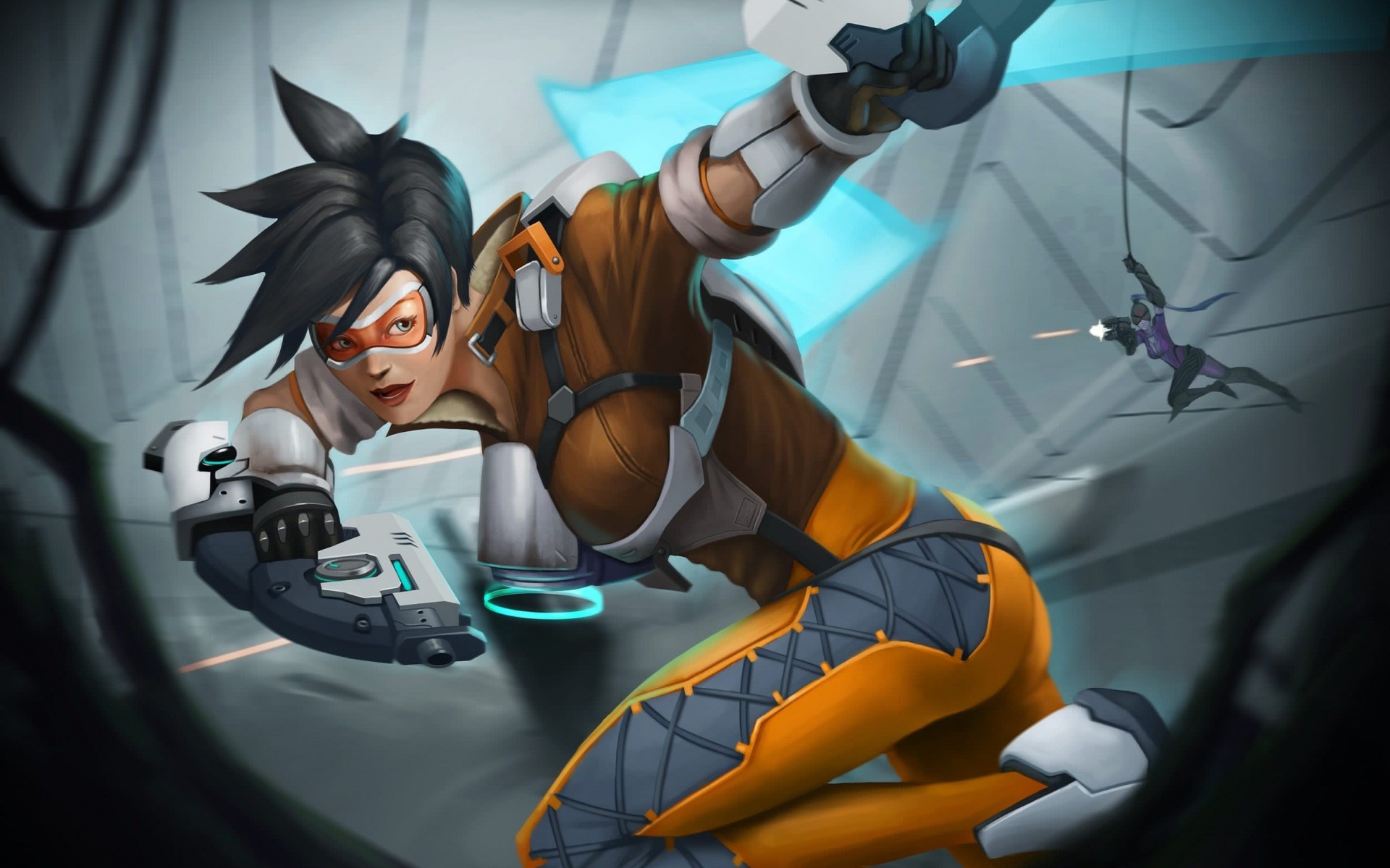 Tracer from Overwatch in action HD Wallpaper