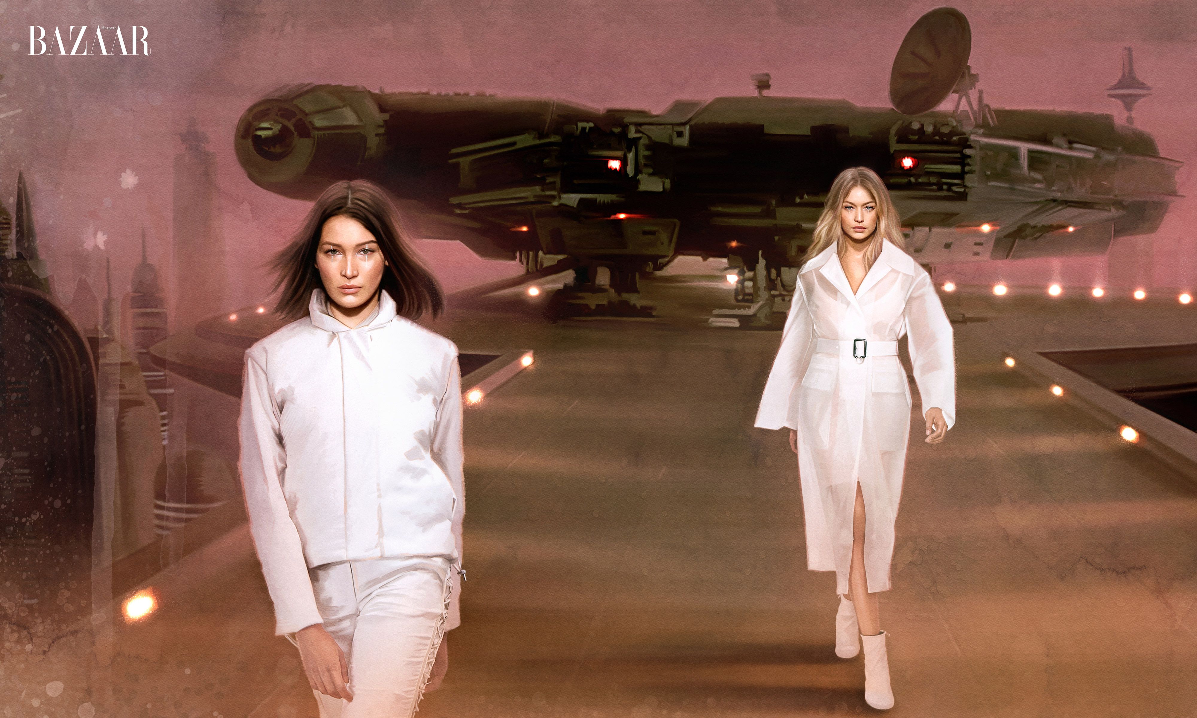 Bella Hadid and Gigi Hadid on a Star Wars-themed runway HD Wallpaper