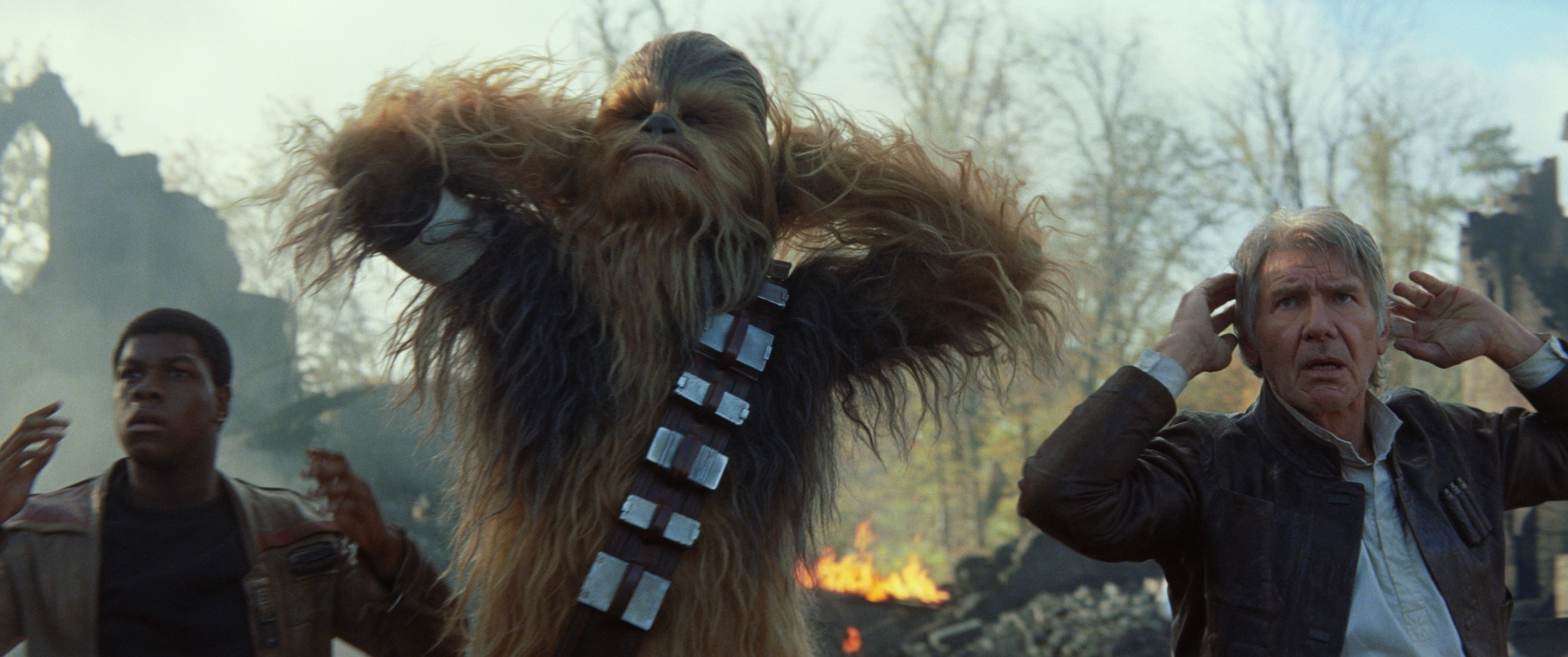 Finn, Chewbacca, and Han Solo in Star Wars HD Wallpaper