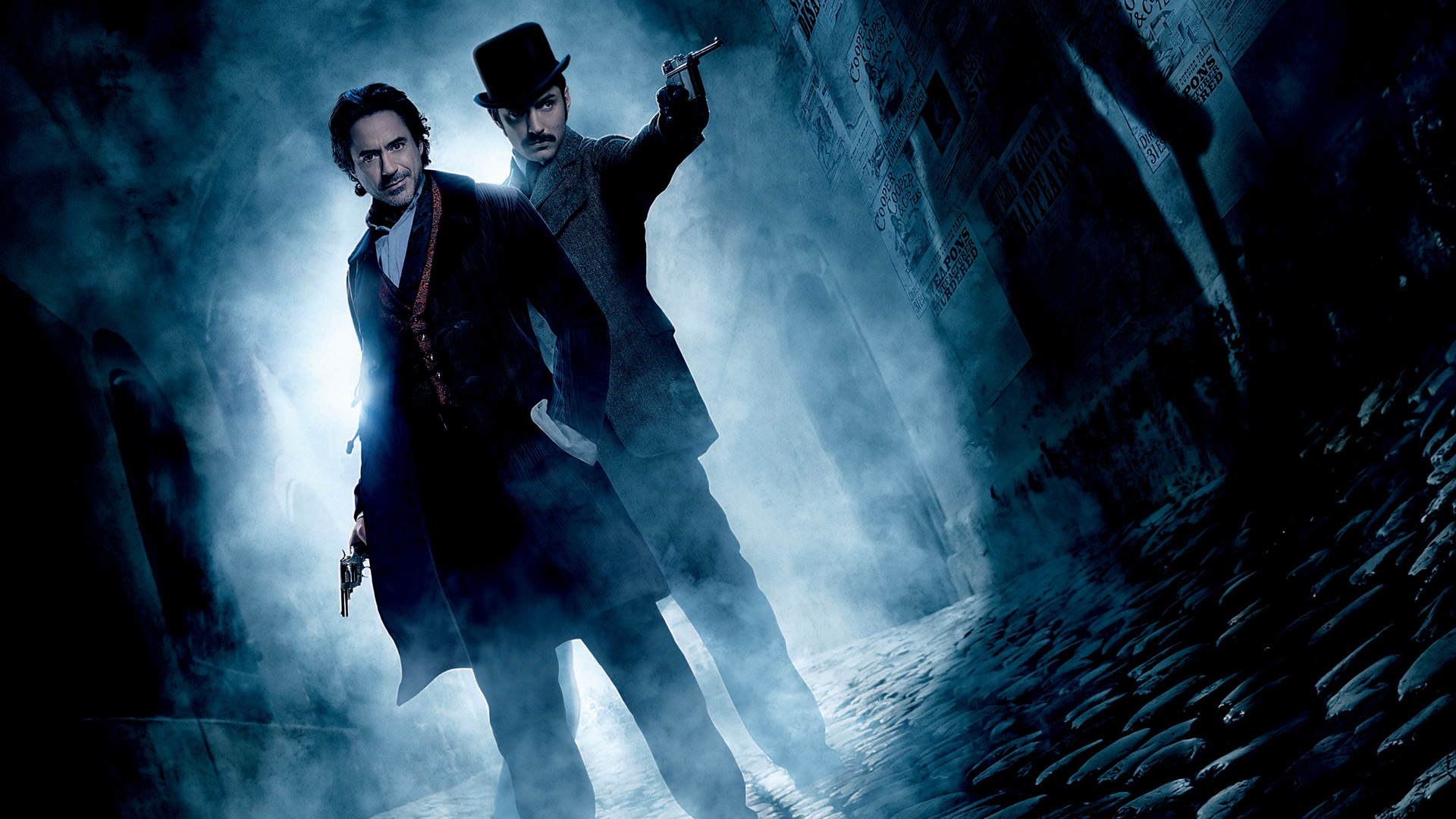 Sherlock Holmes and Dr. Watson in foggy London HD Wallpaper