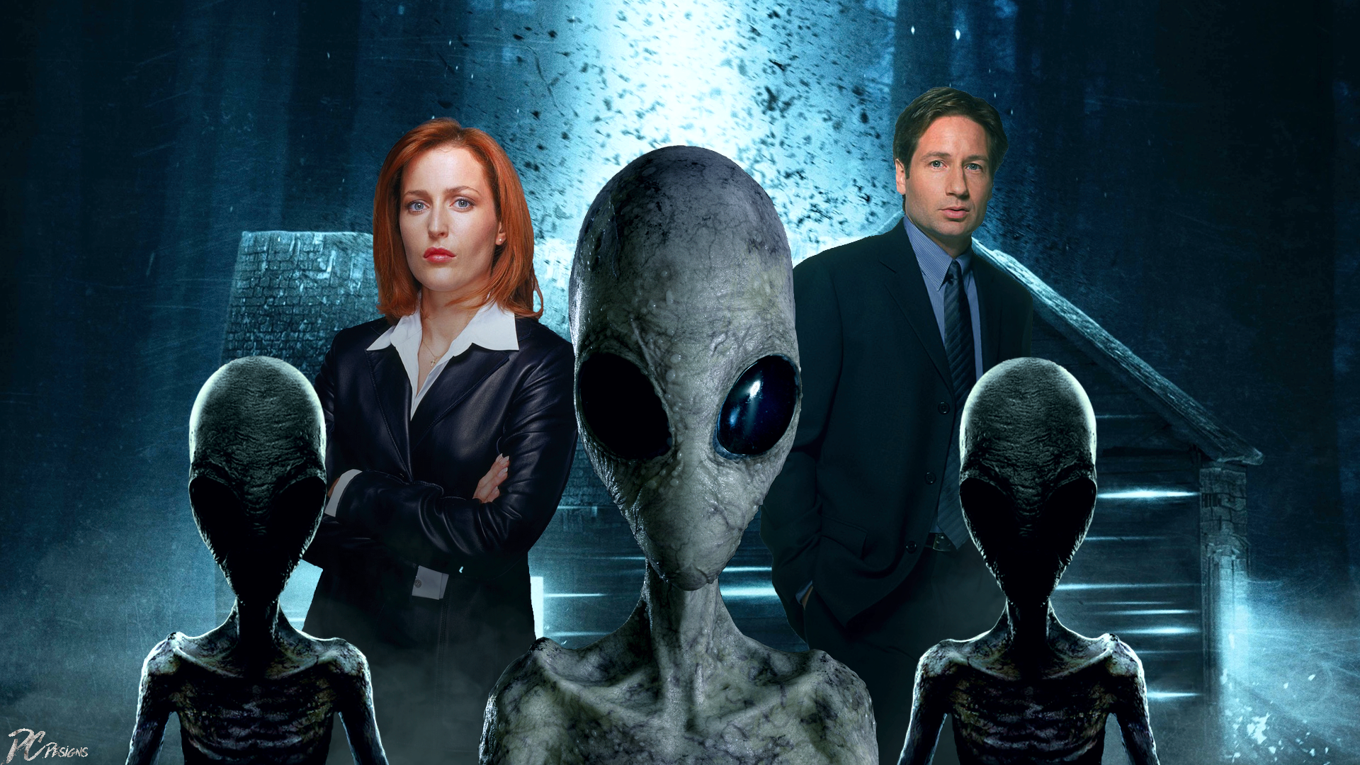 The X-Files: Mulder and Scully with Aliens HD Wallpaper