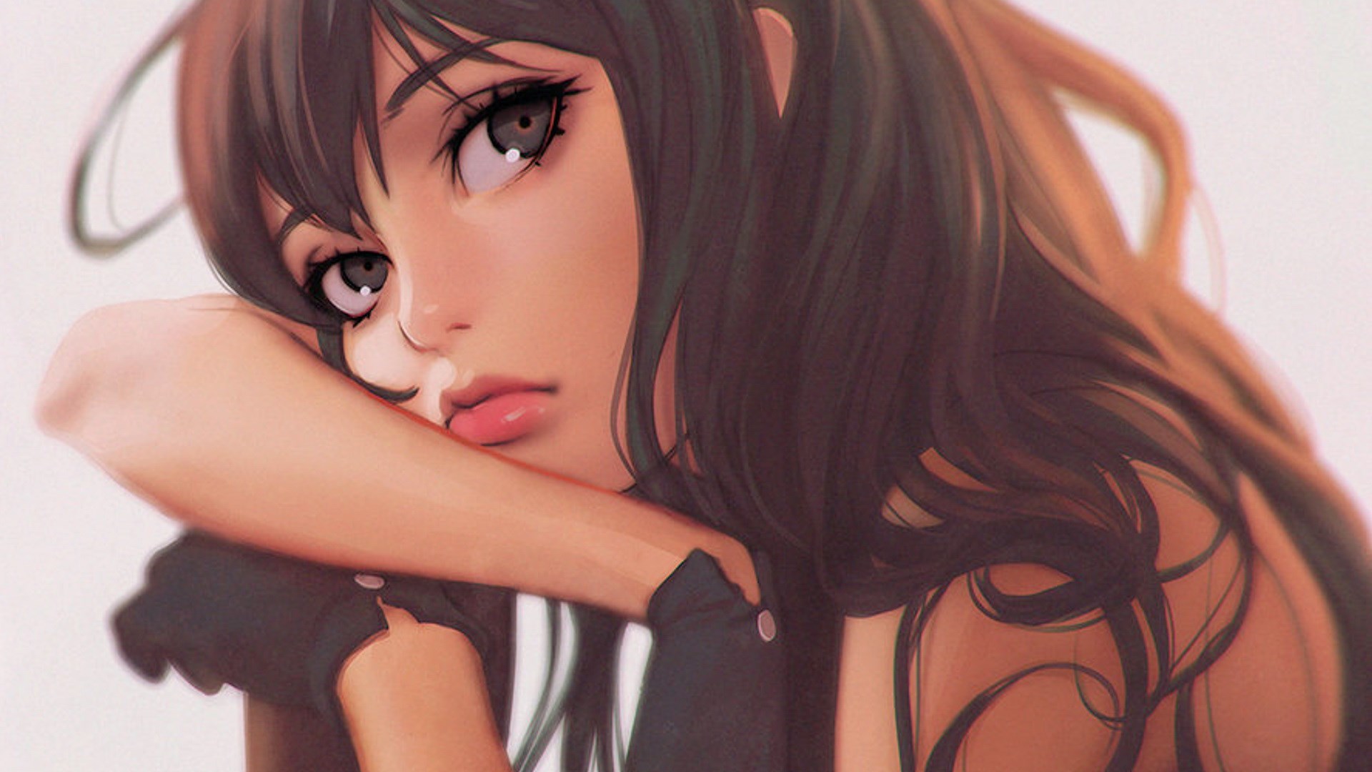 Anime girl resting her head on her arm HD Wallpaper