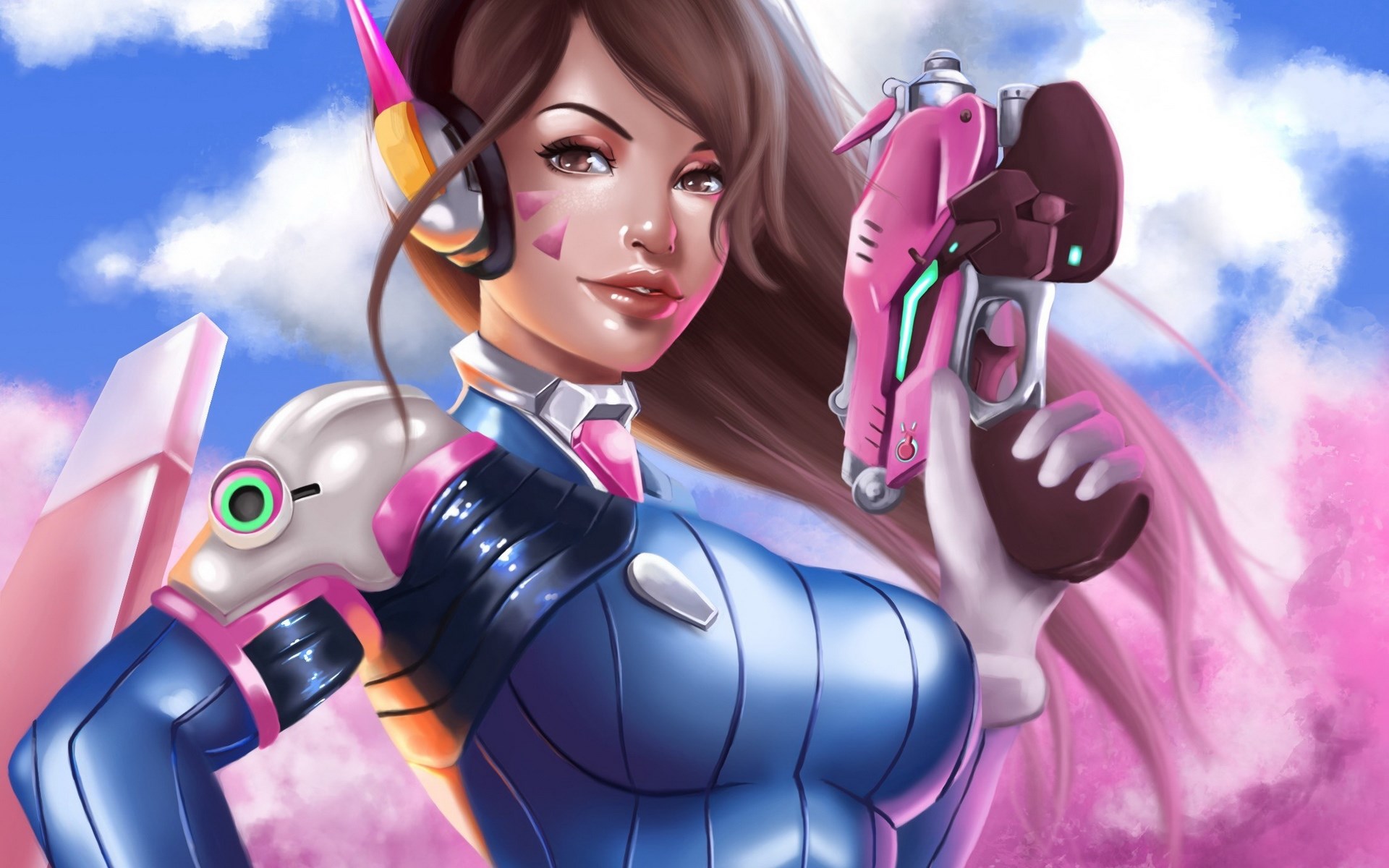 D.Va from Overwatch holding a pink gun HD Wallpaper