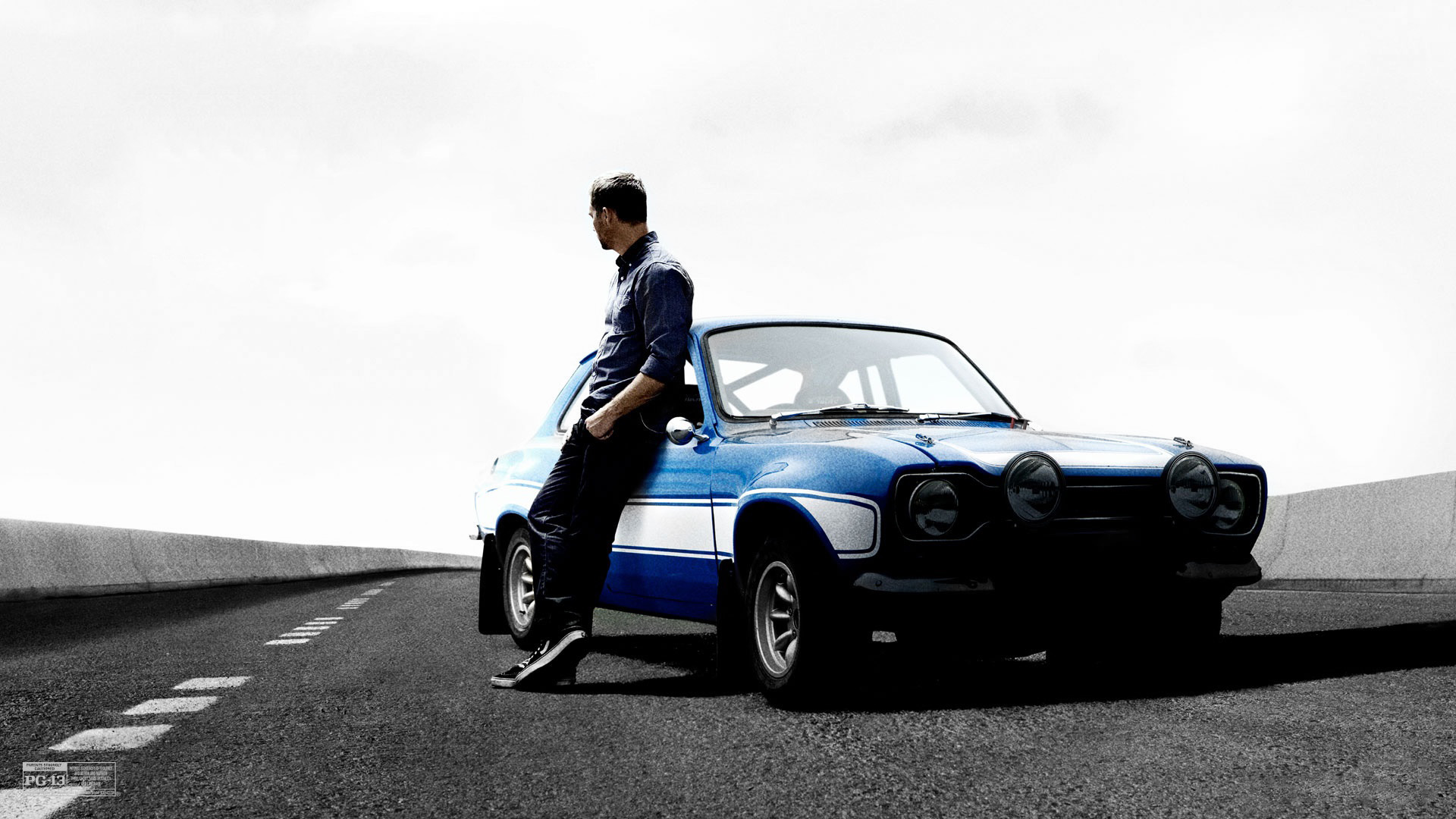 Paul Walker with a blue car HD Wallpaper