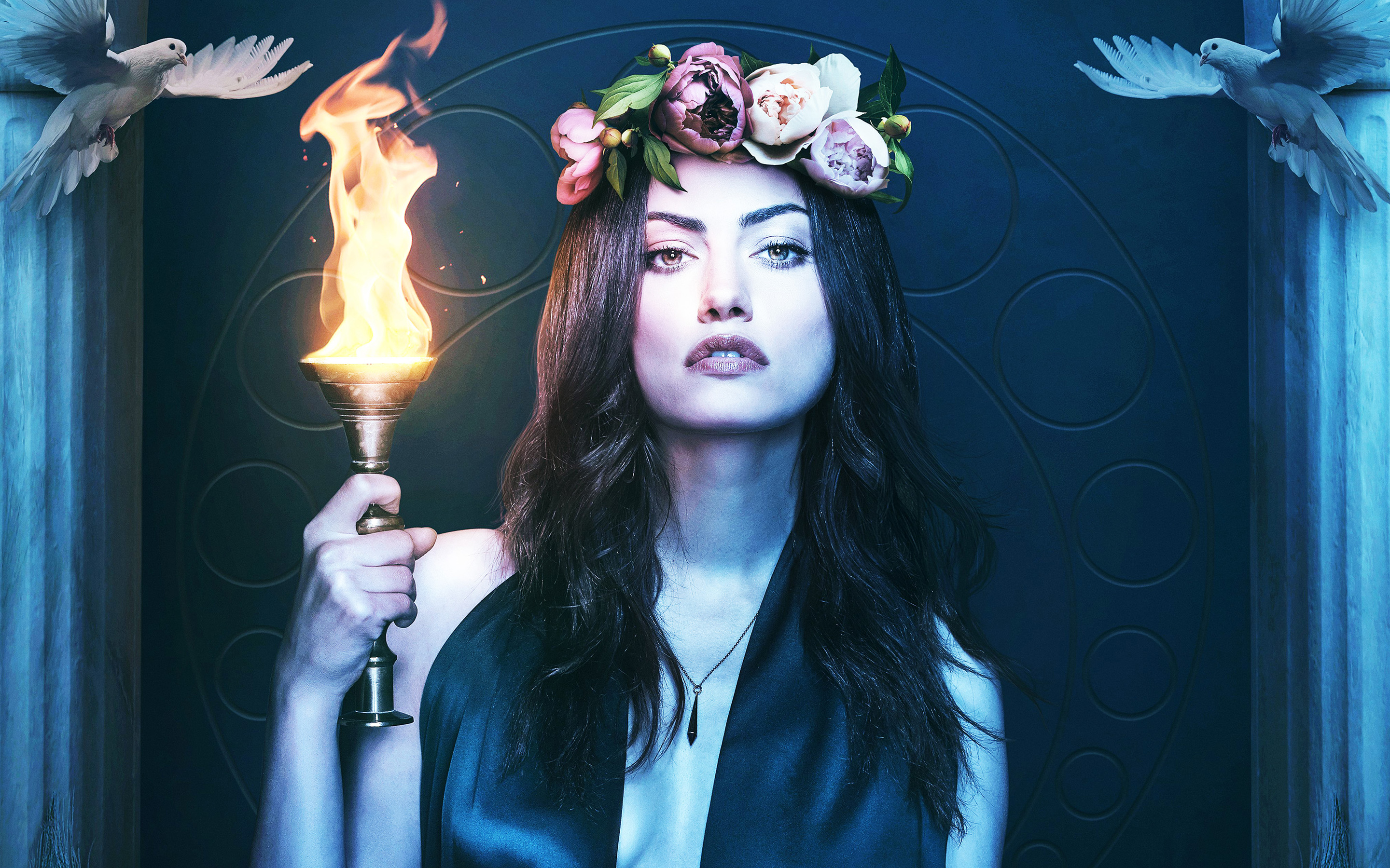 Phoebe Tonkin holding a torch with doves HD Wallpaper