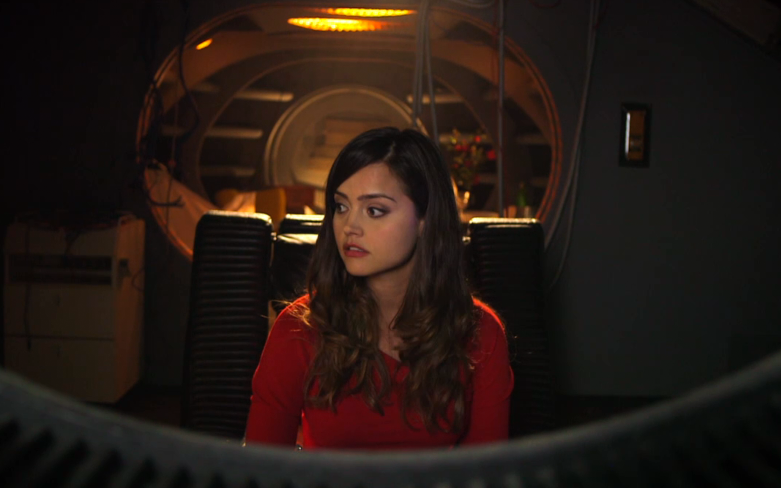 Jenna Coleman in a red top HD Wallpaper