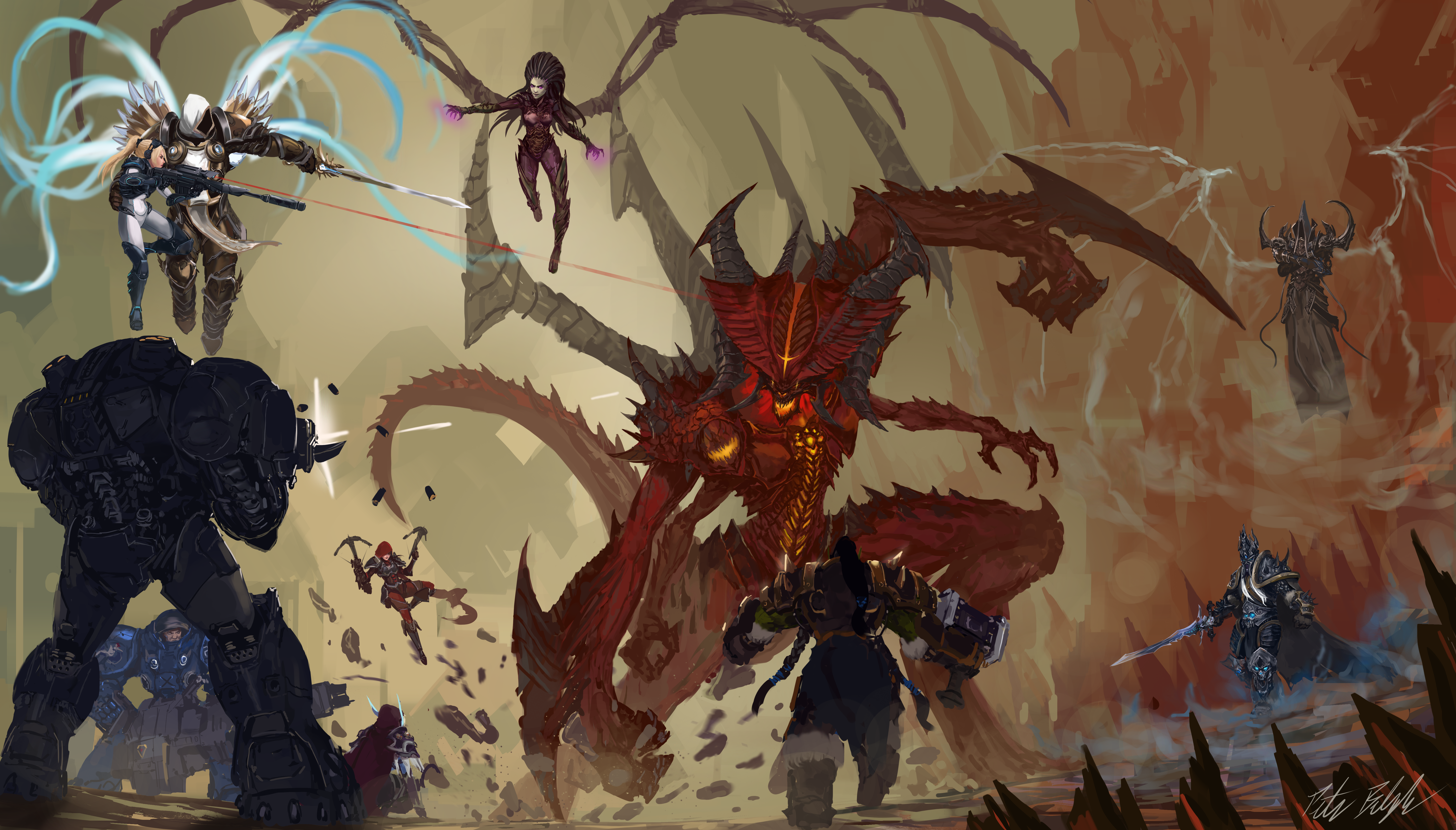 Diablo and characters from StarCraft and Warcraft HD Wallpaper