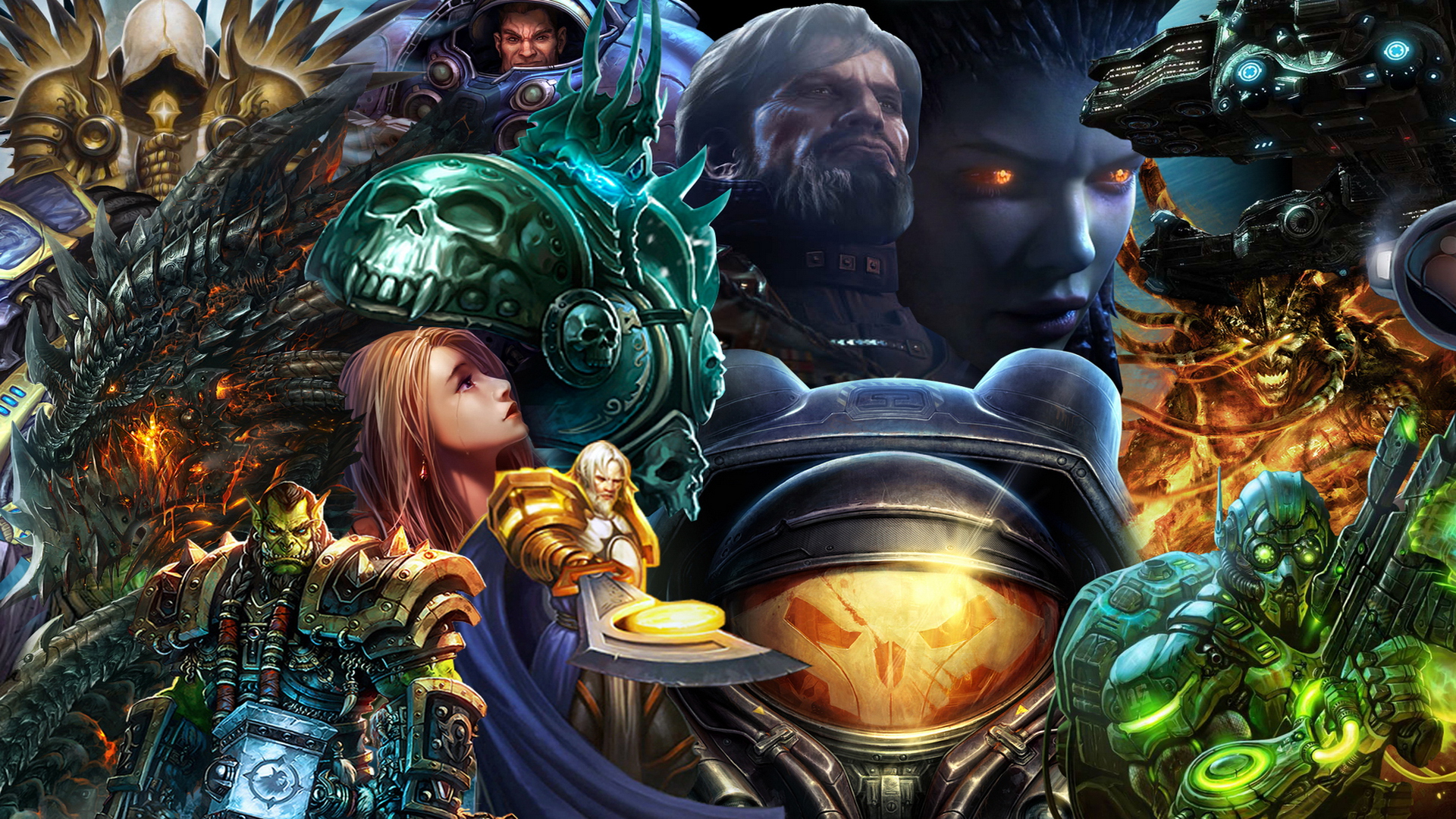 Collage of characters from StarCraft and Diablo HD Wallpaper