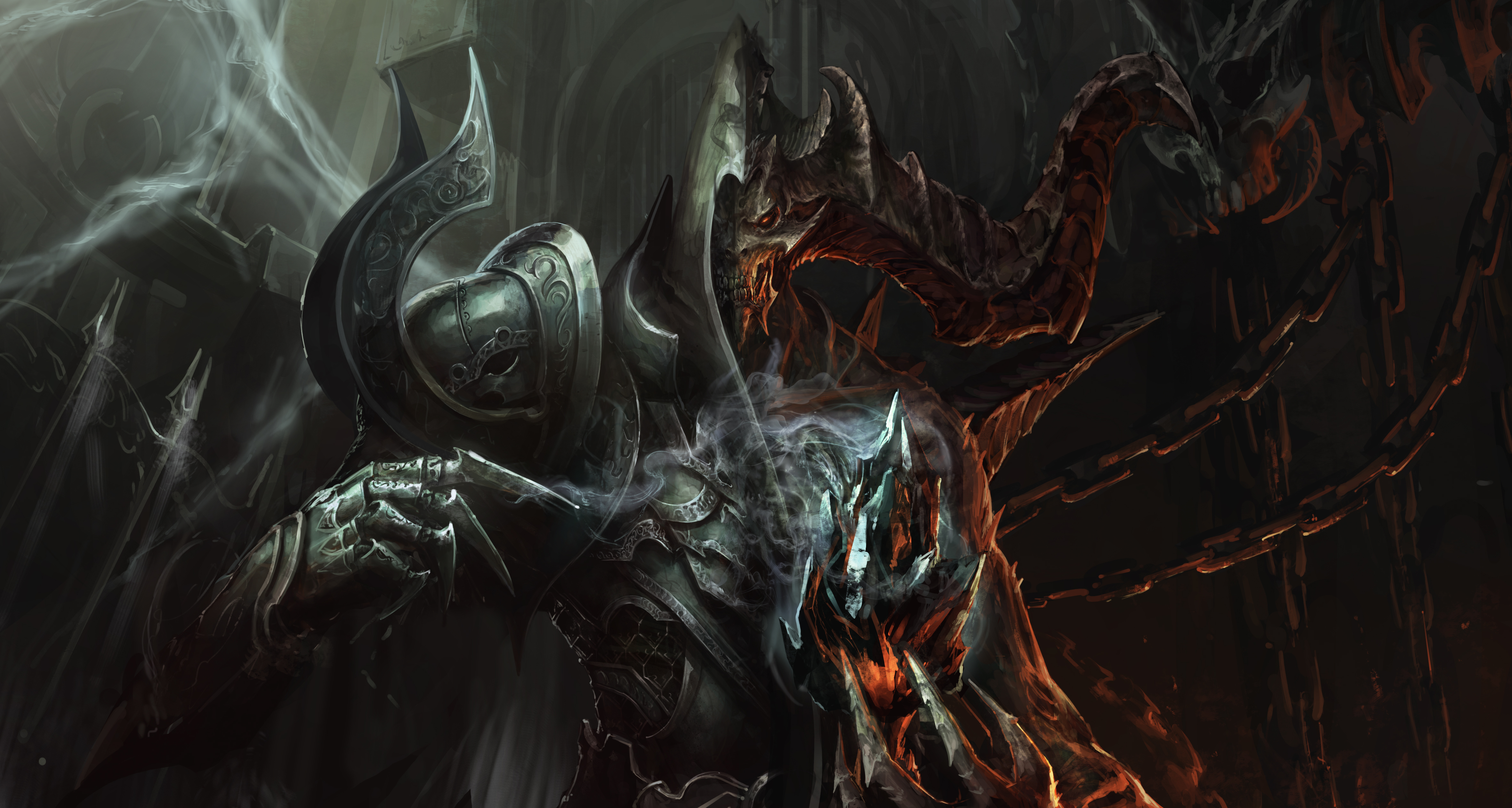 Diablo character with horns and armor HD Wallpaper