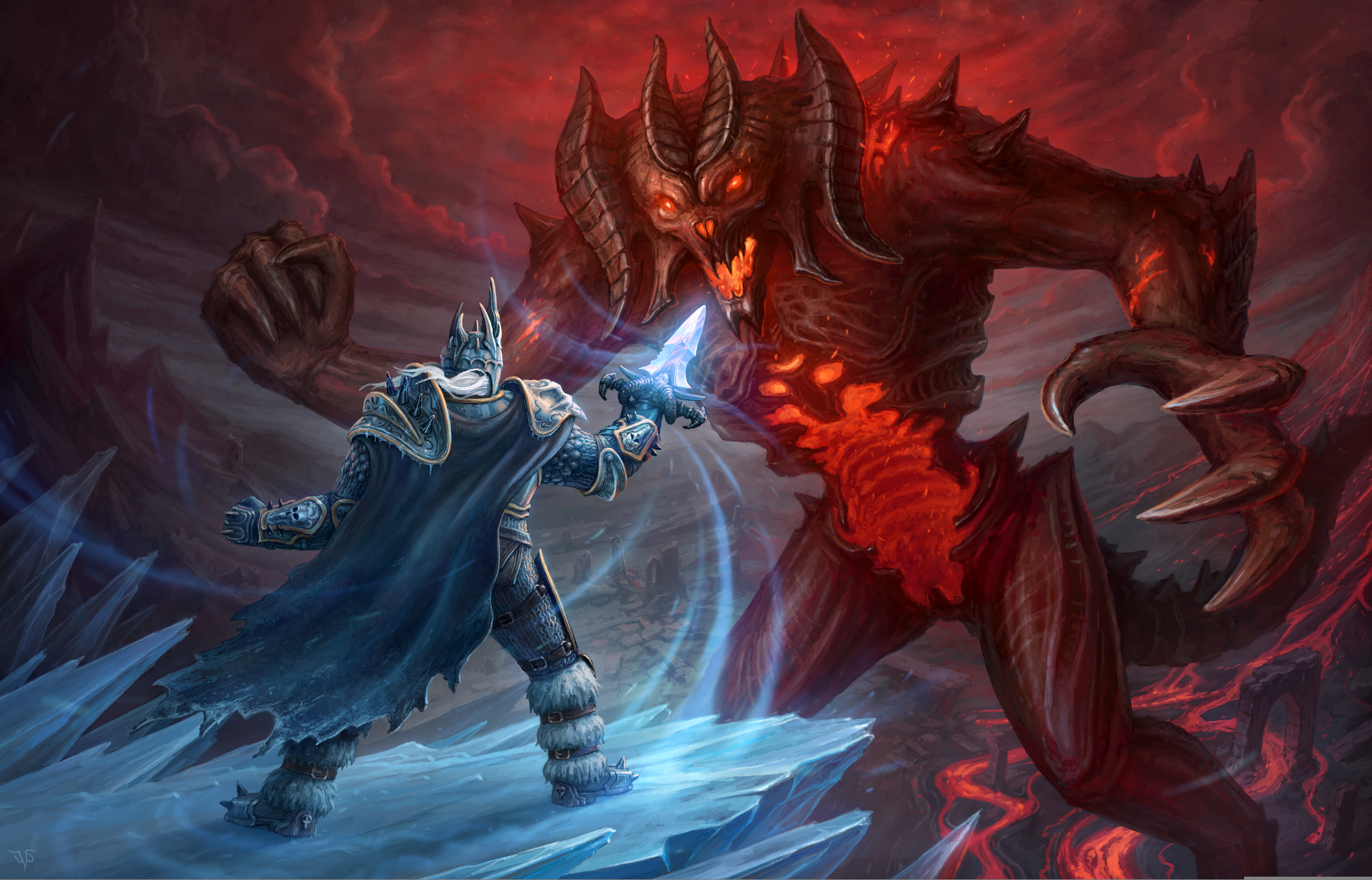 The Lich King fighting Diablo HD Wallpaper