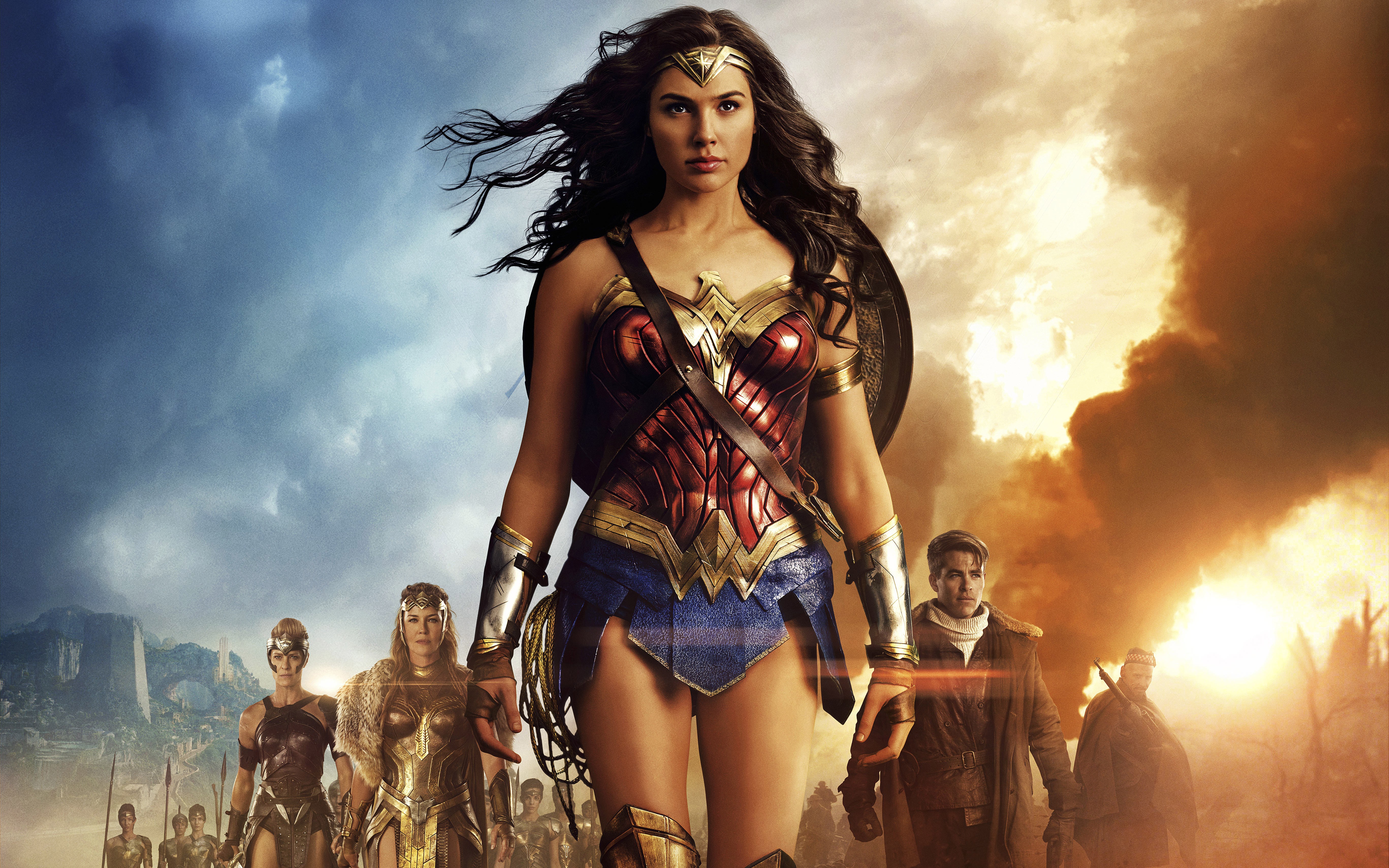 Wonder Woman and allies in battle HD Wallpaper