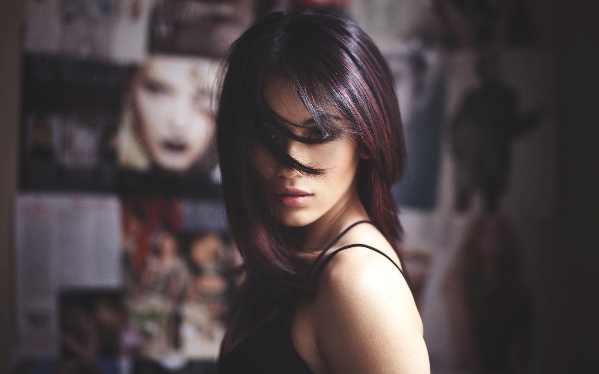 Woman with hair covering face HD Wallpaper