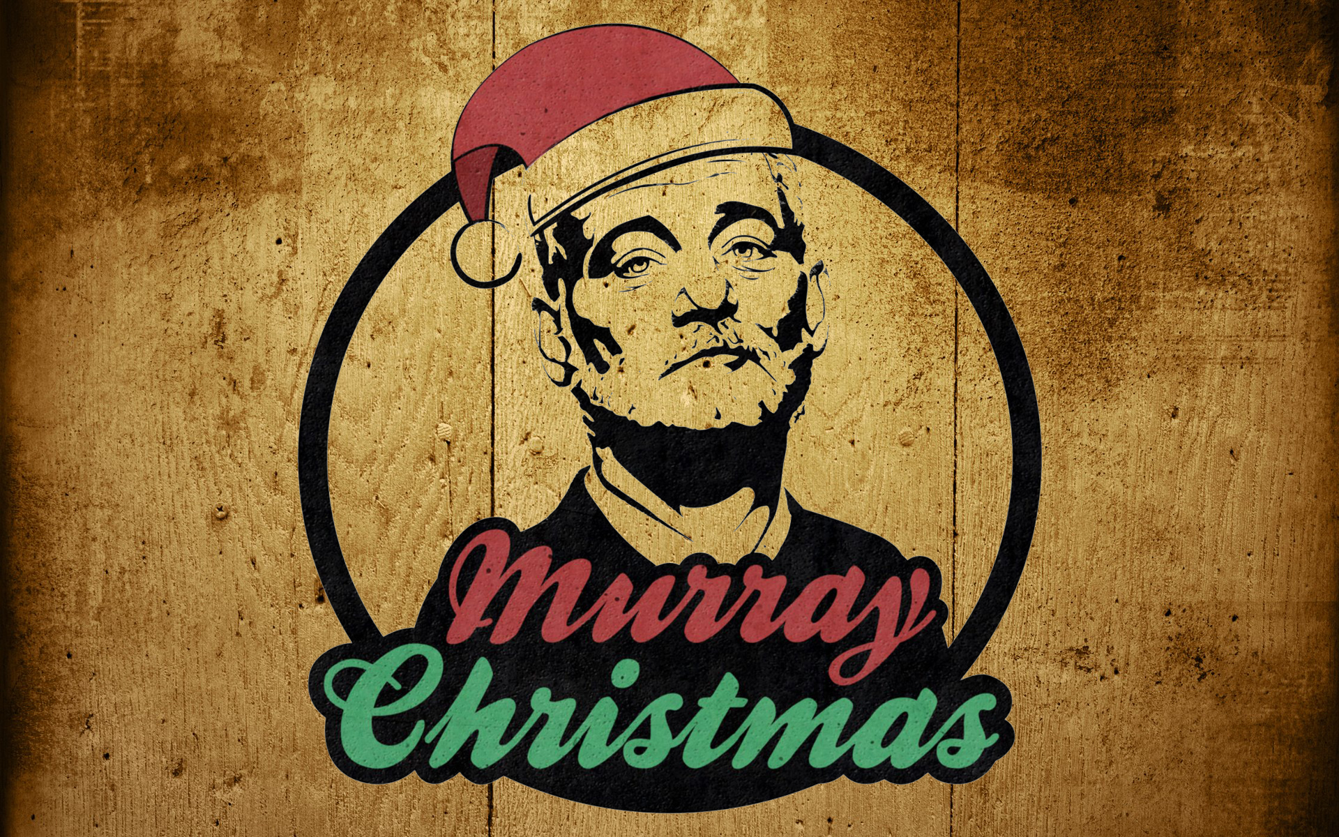 Bill Murray wearing a Santa hat with "Murray Christmas" text HD Wallpaper