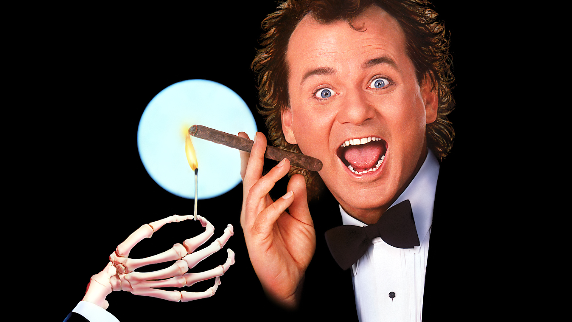 Bill Murray lighting a cigar with a skeleton hand HD Wallpaper