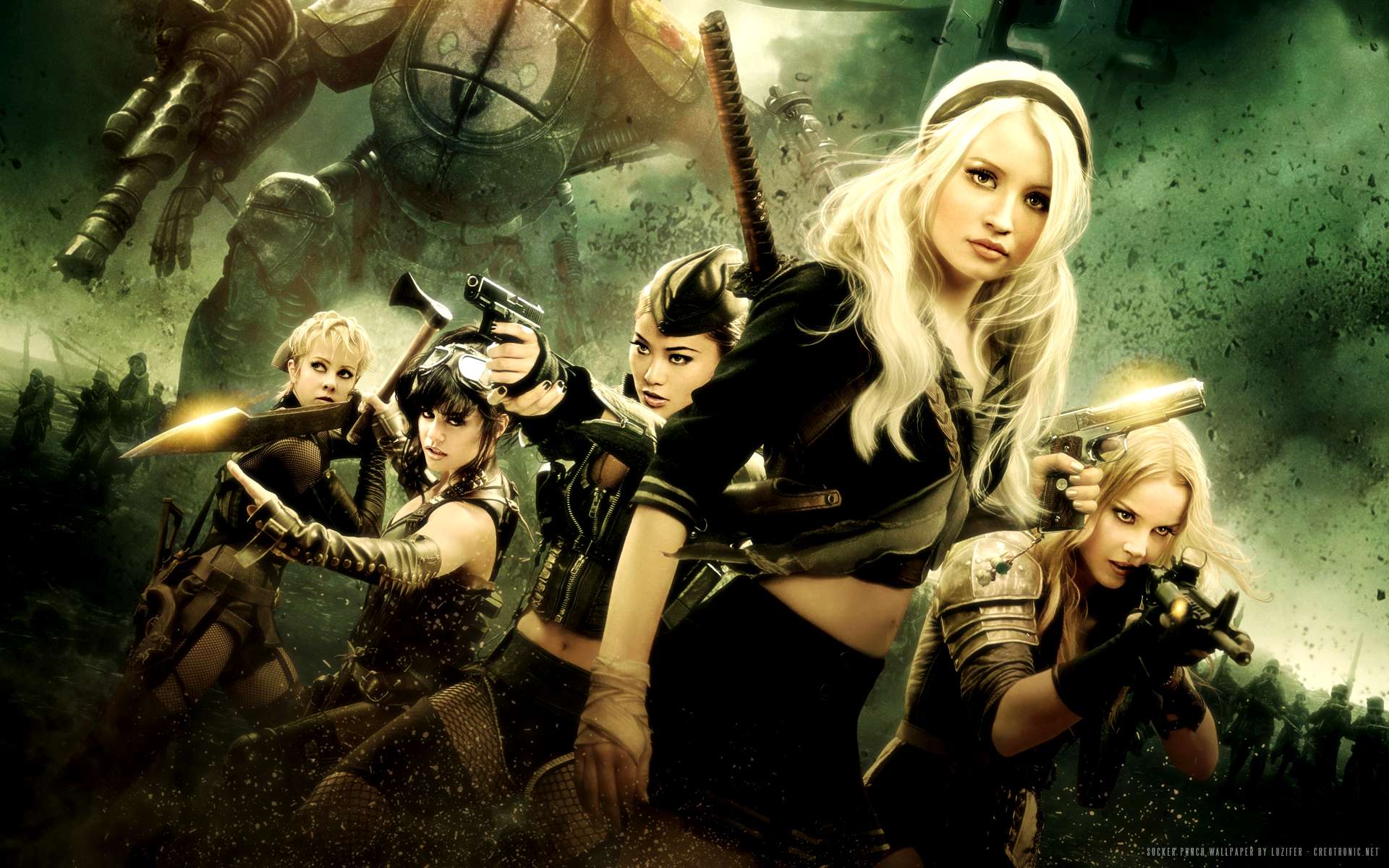 Abbie Cornish and women with weapons in a battle scene HD Wallpaper
