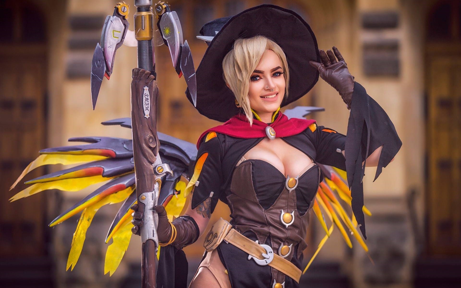 Mercy from Overwatch Witch skin cosplay HD Wallpaper