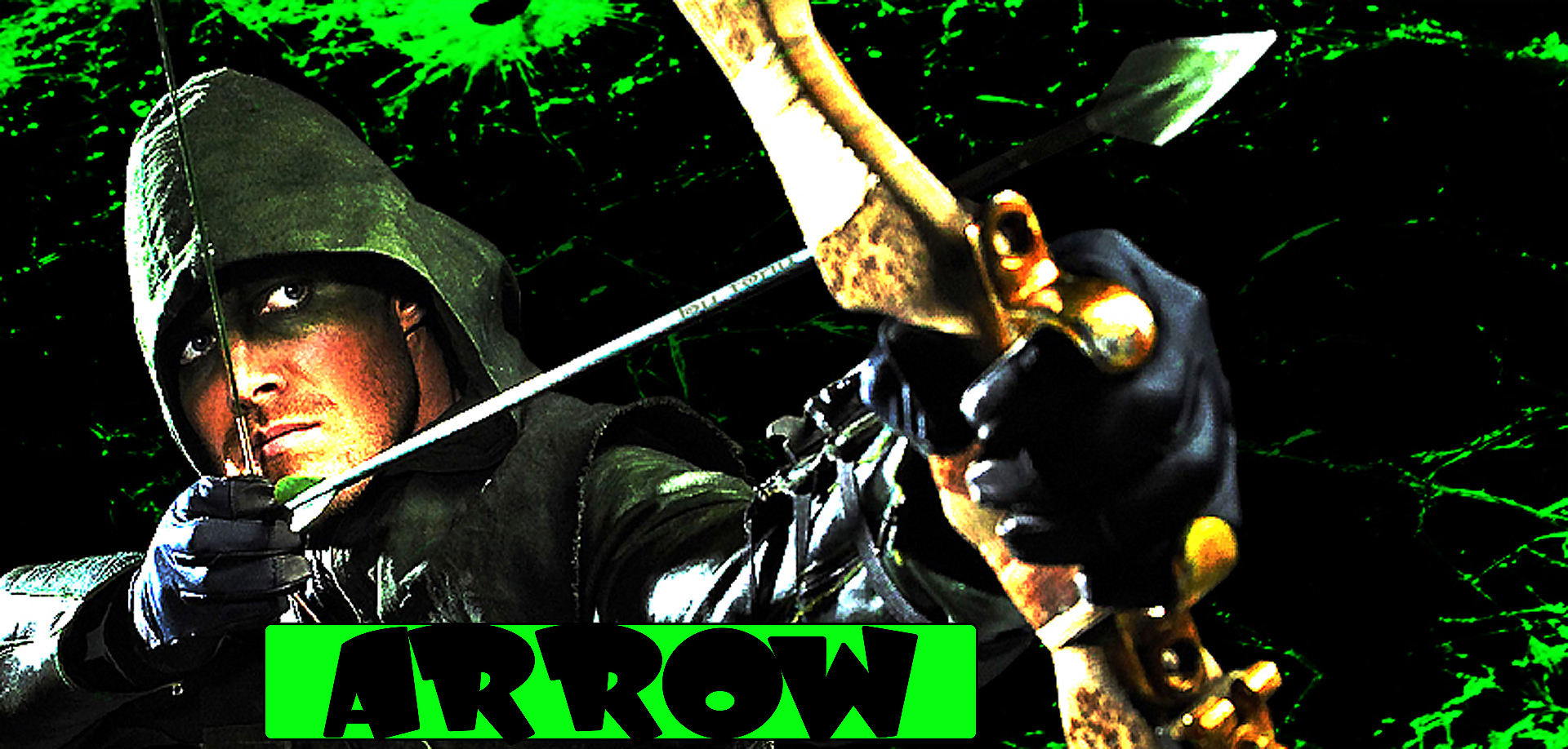 Stephen Amell as Arrow with a bow and arrow HD Wallpaper