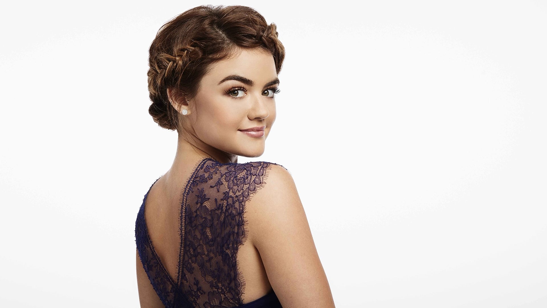 Lucy Hale in a blue lace dress HD Wallpaper