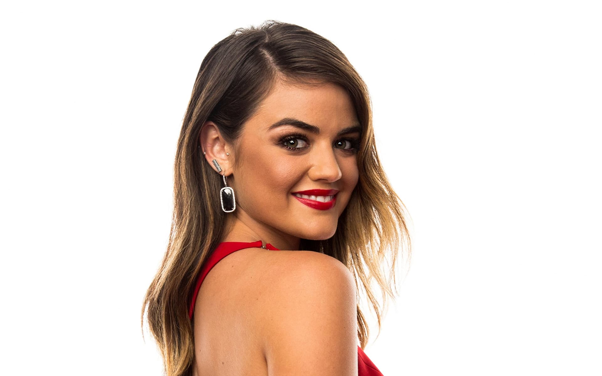 Lucy Hale in a red dress HD Wallpaper