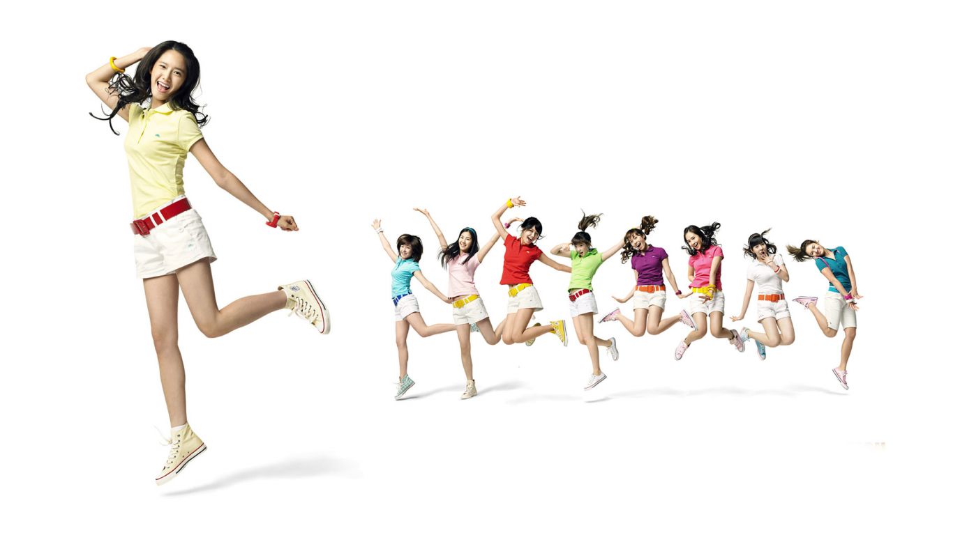 Girls Generation jumping in colorful outfits HD Wallpaper
