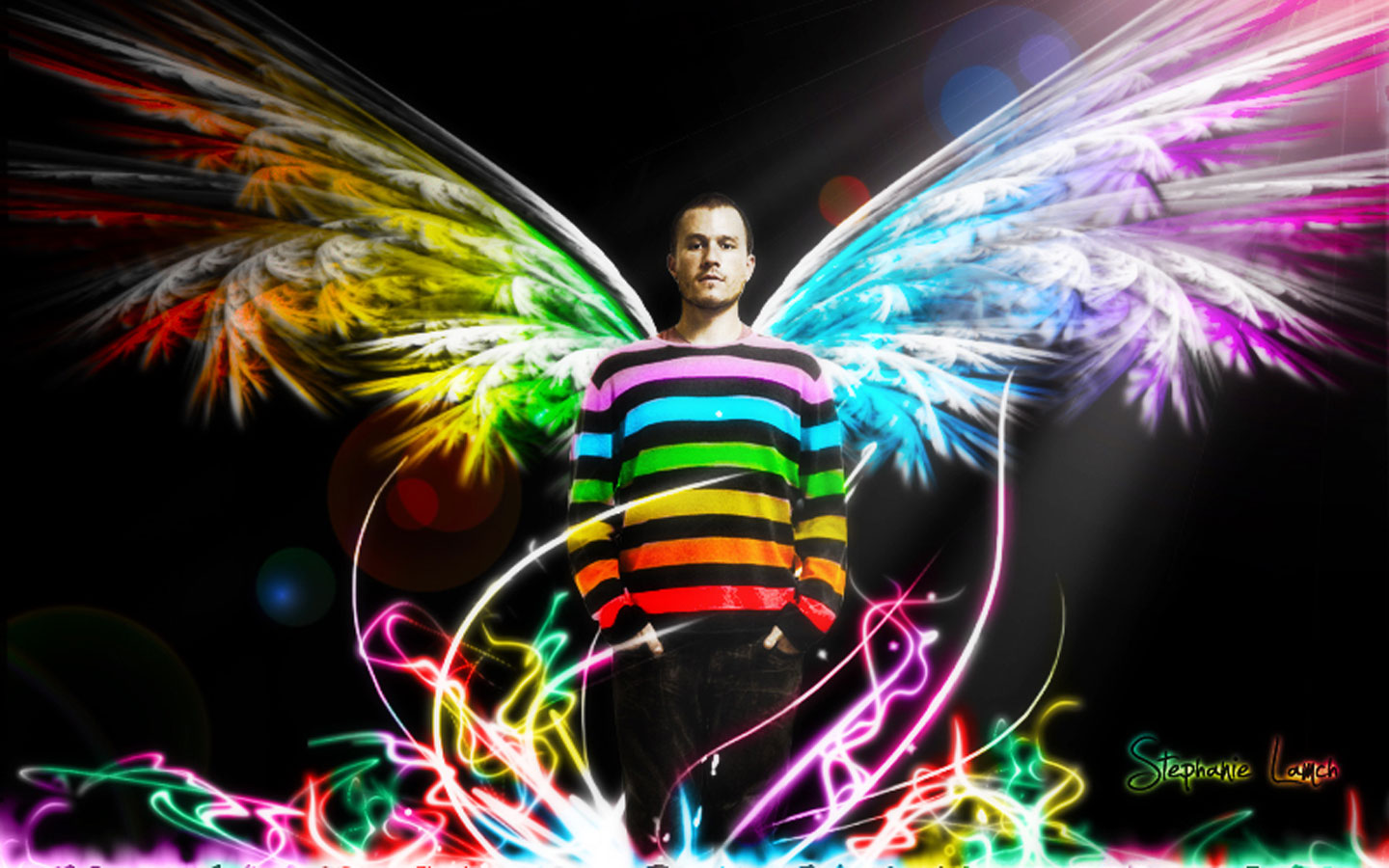 Heath Ledger with rainbow wings HD Wallpaper