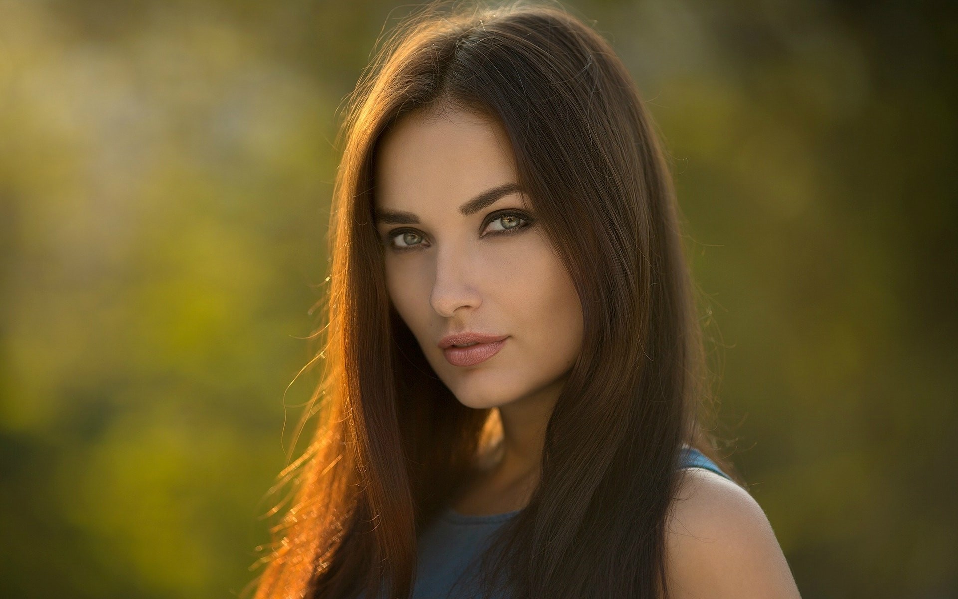 Woman with long brown hair HD Wallpaper