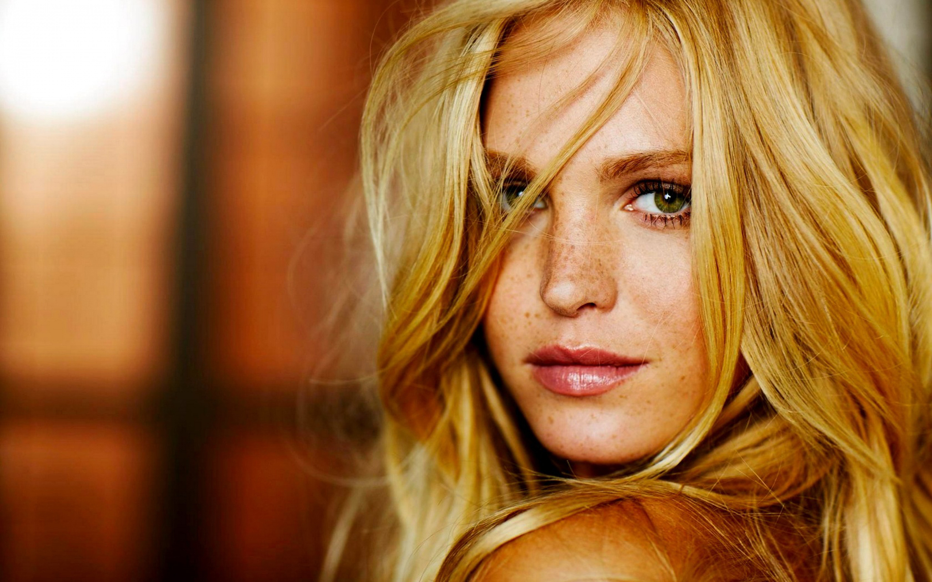 Erin Heatherton portrait with blonde hair and green eyes HD Wallpaper
