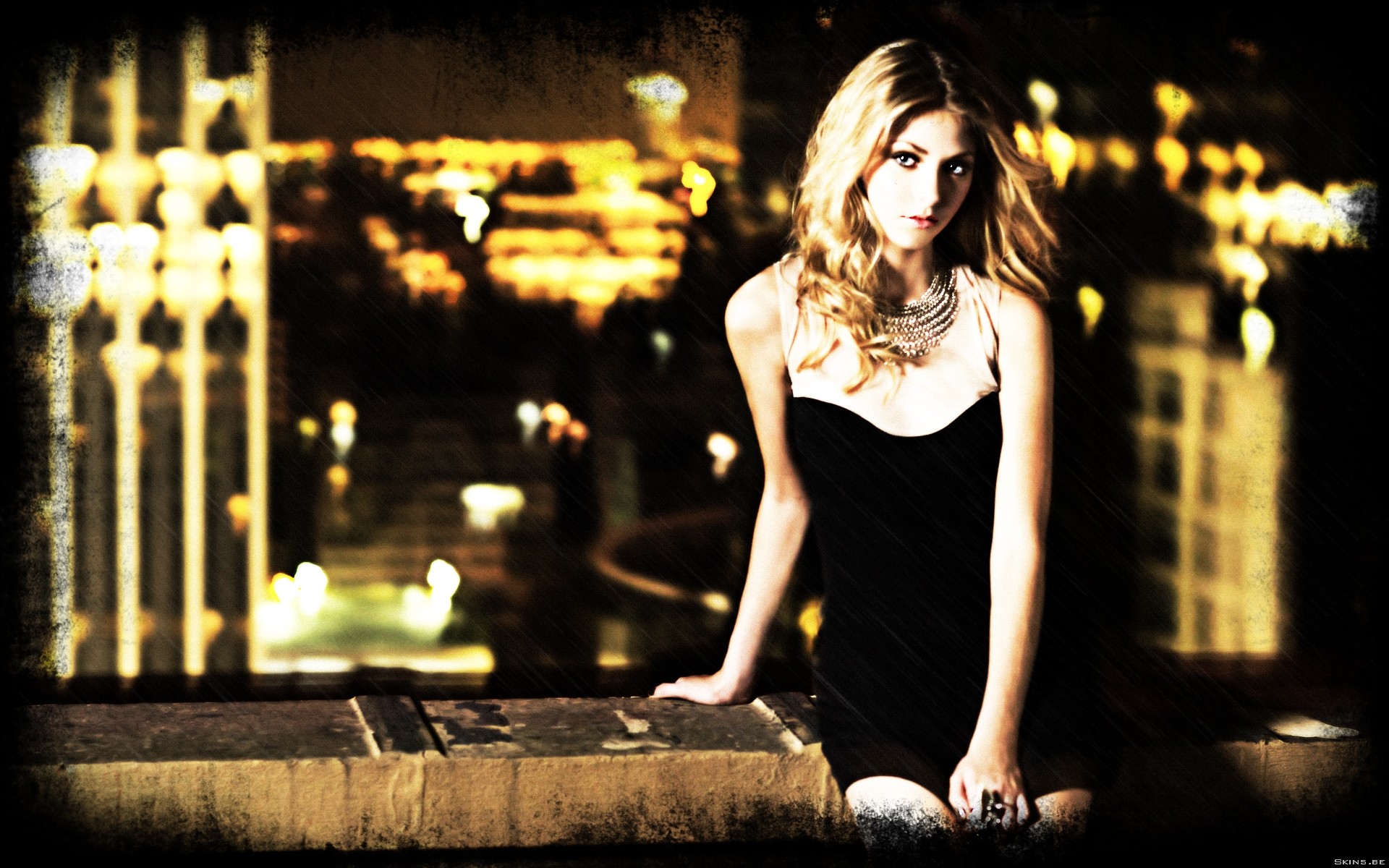 Taylor Momsen in a black dress at night HD Wallpaper