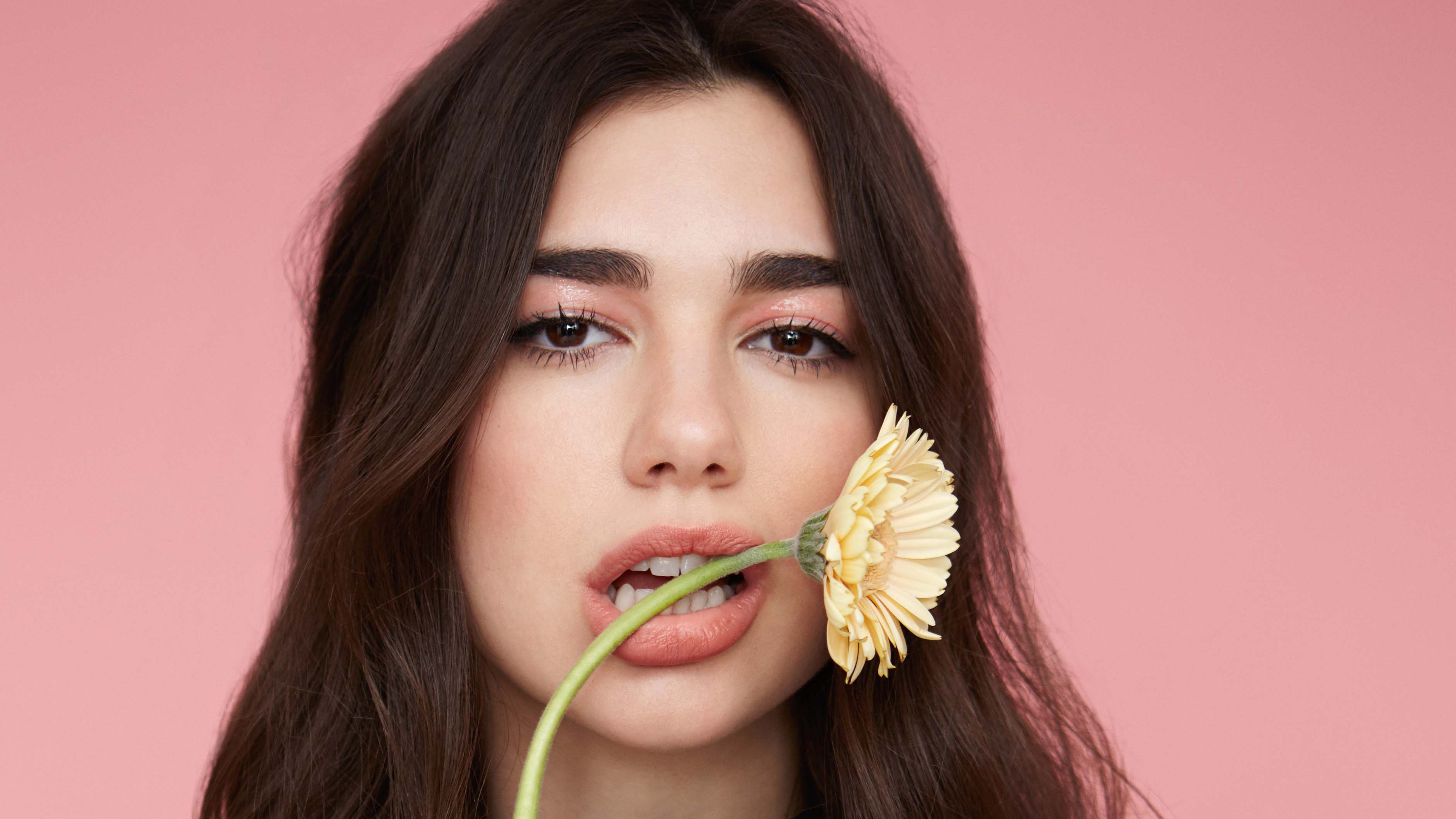 Dua Lipa with a yellow flower HD Wallpaper