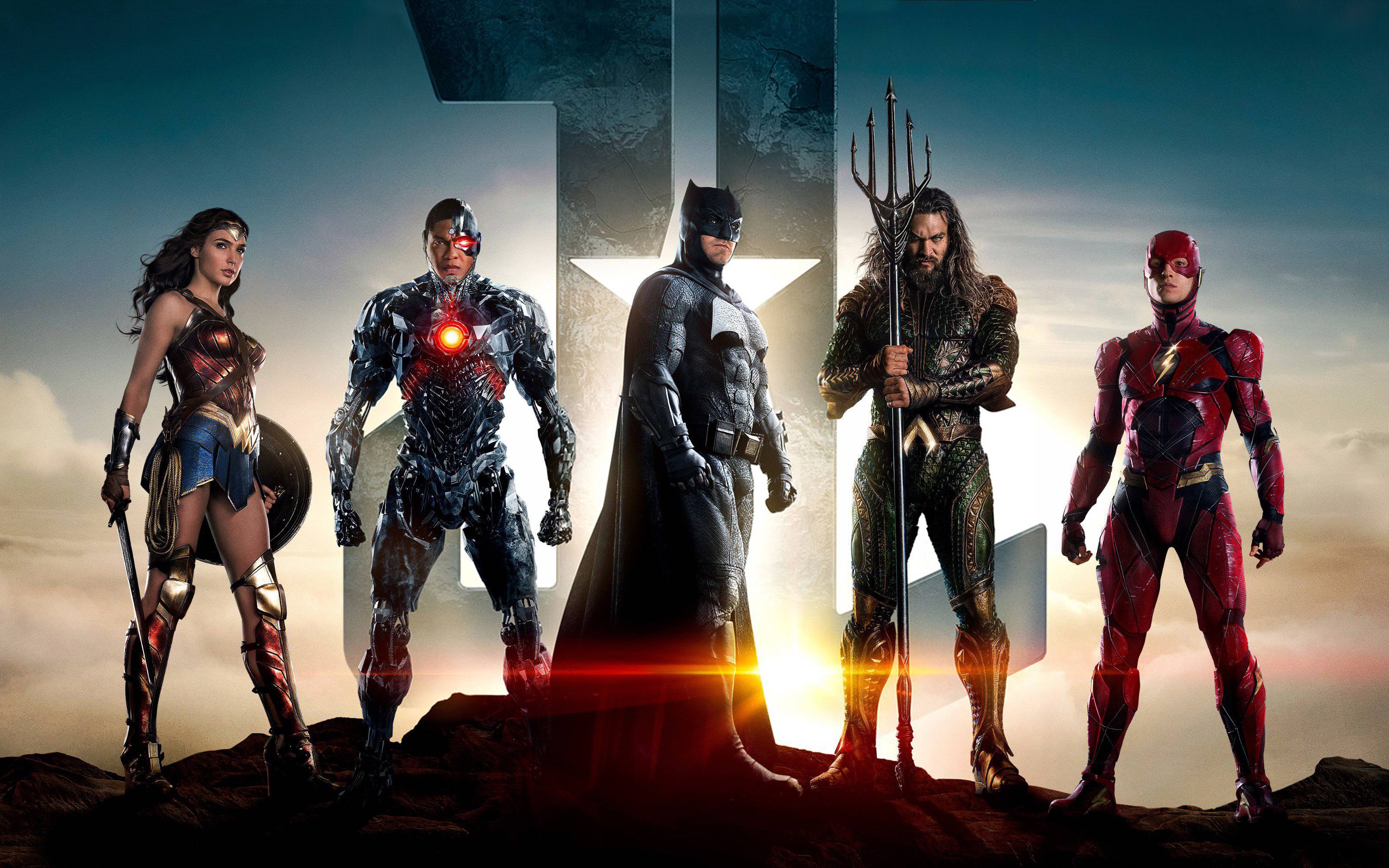 Justice League characters standing together HD Wallpaper