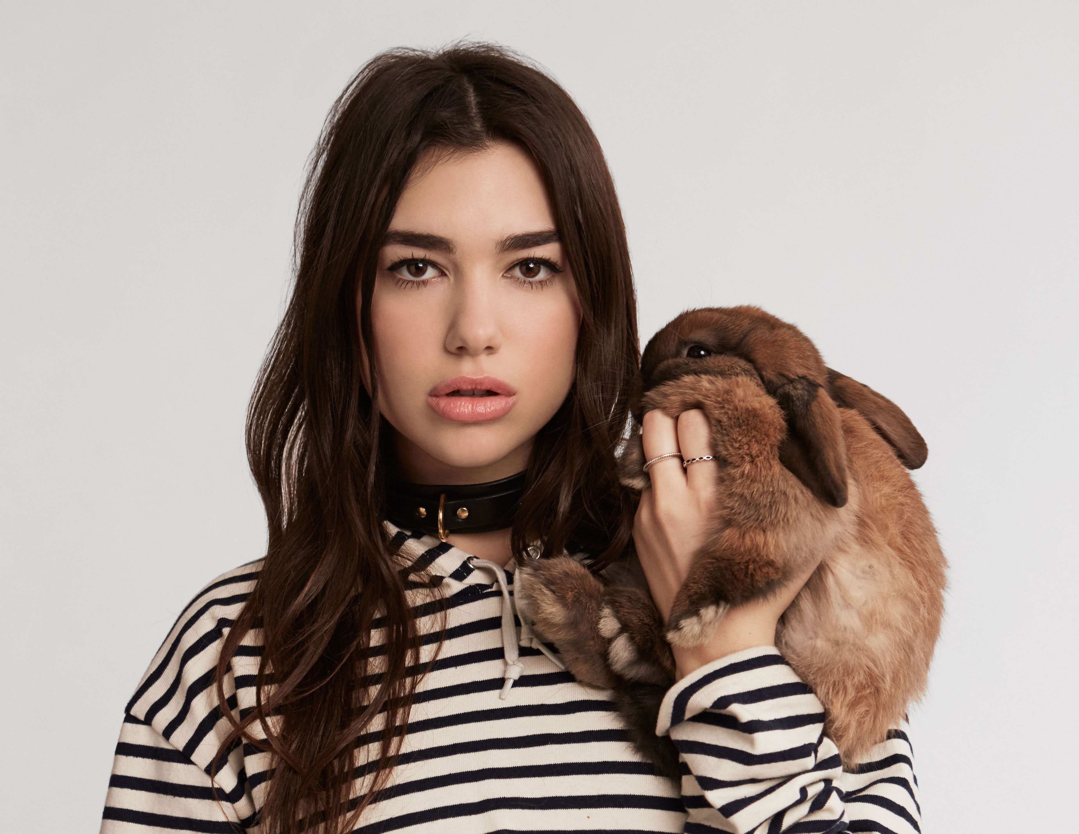 Dua Lipa holding a rabbit HD Wallpaper