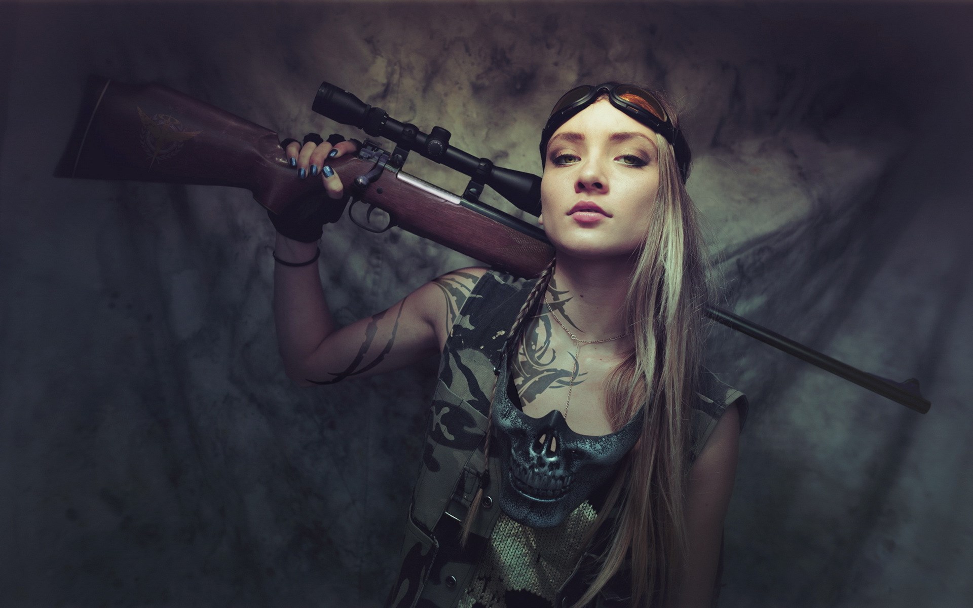 Woman with sniper rifle and skull mask HD Wallpaper