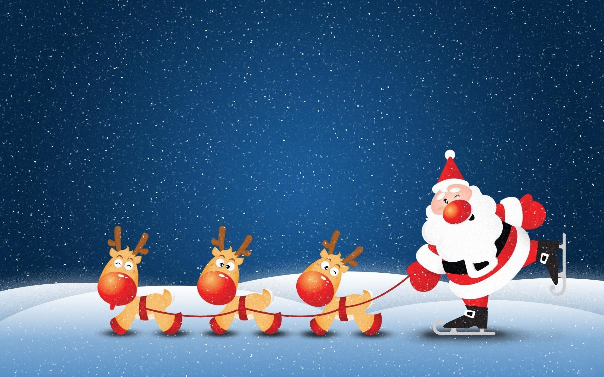 Santa Claus ice skating with reindeer HD Wallpaper