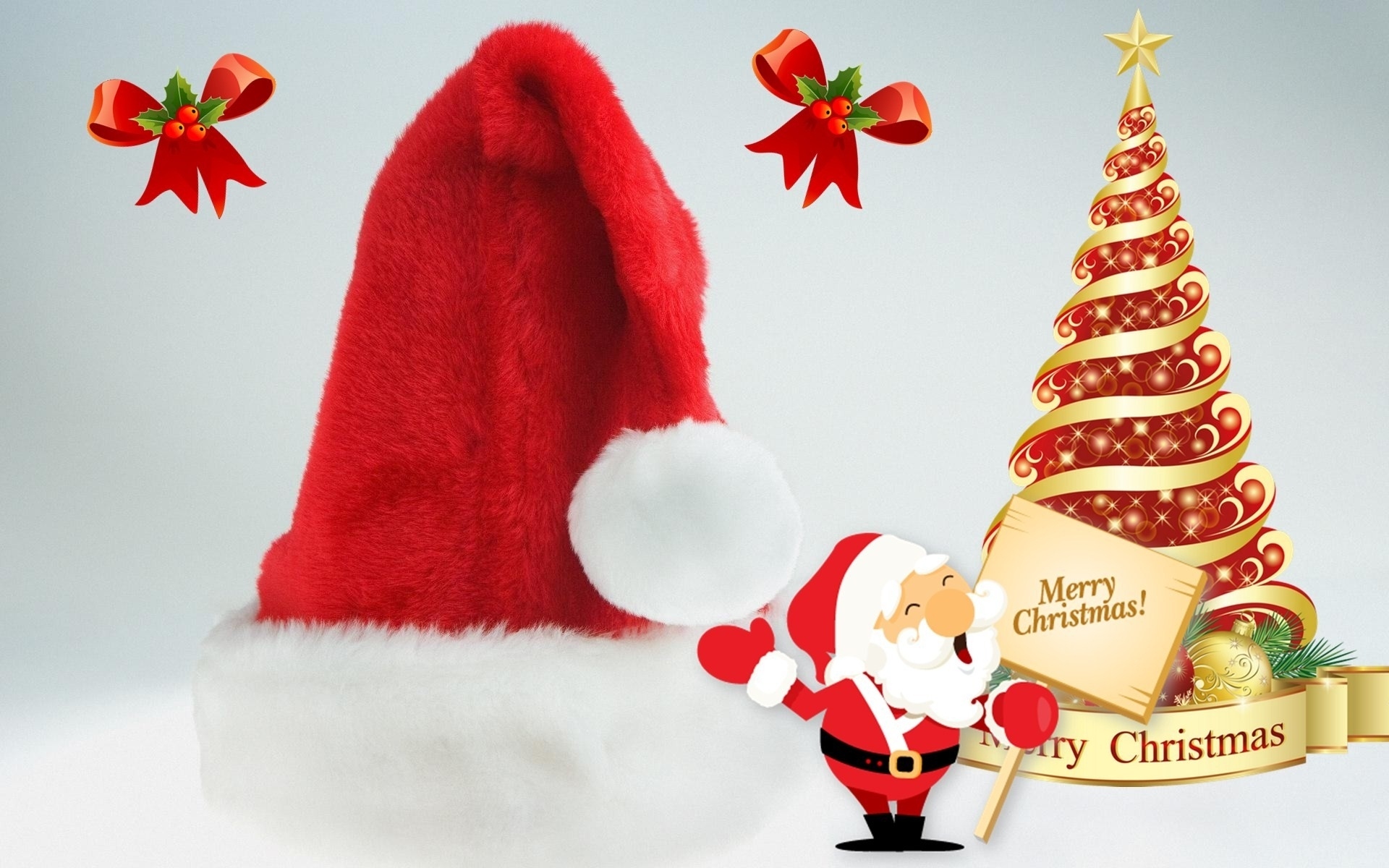 Santa Claus hat and Christmas tree HD Wallpaper
