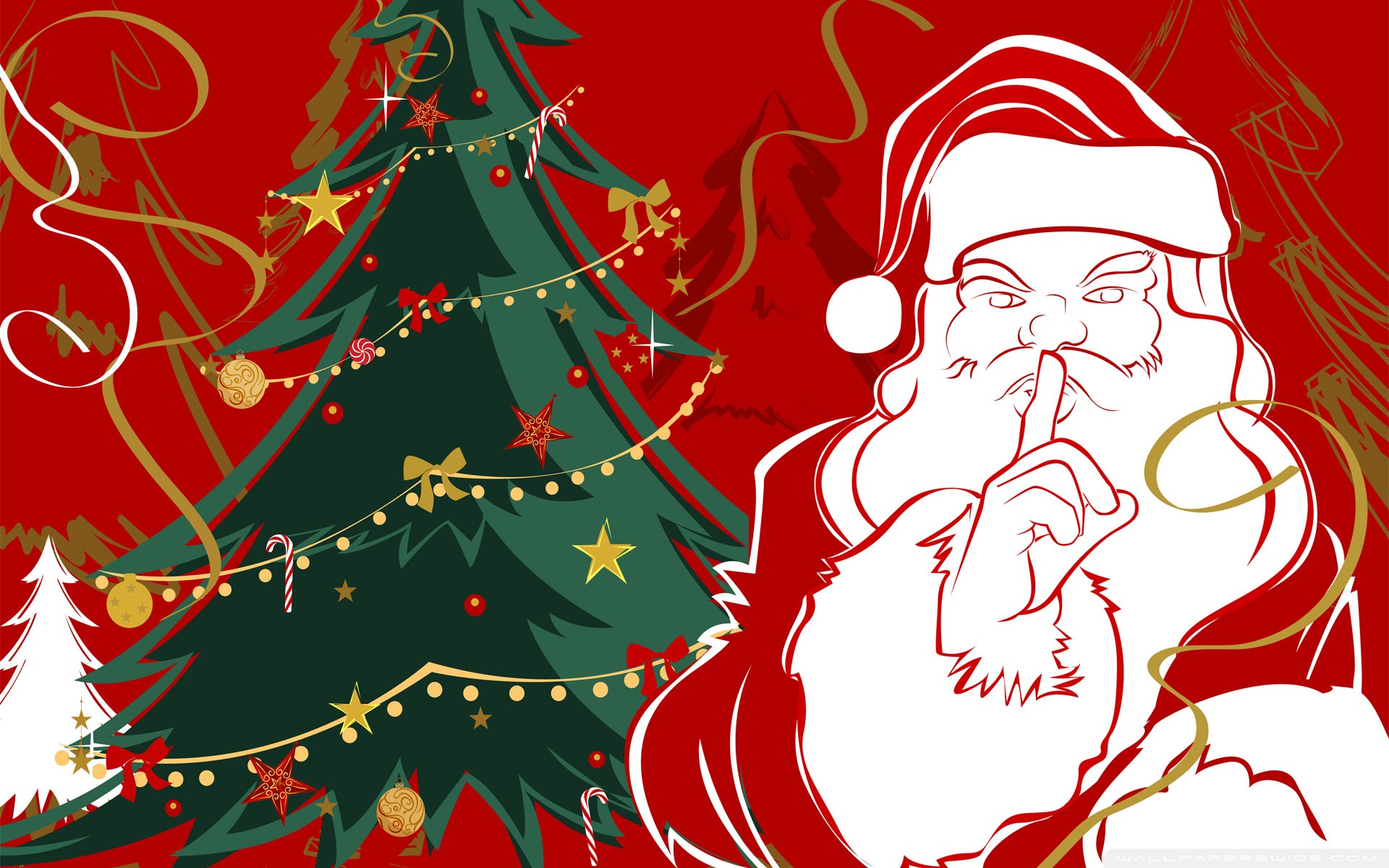 Santa Claus and Christmas Tree HD Wallpaper