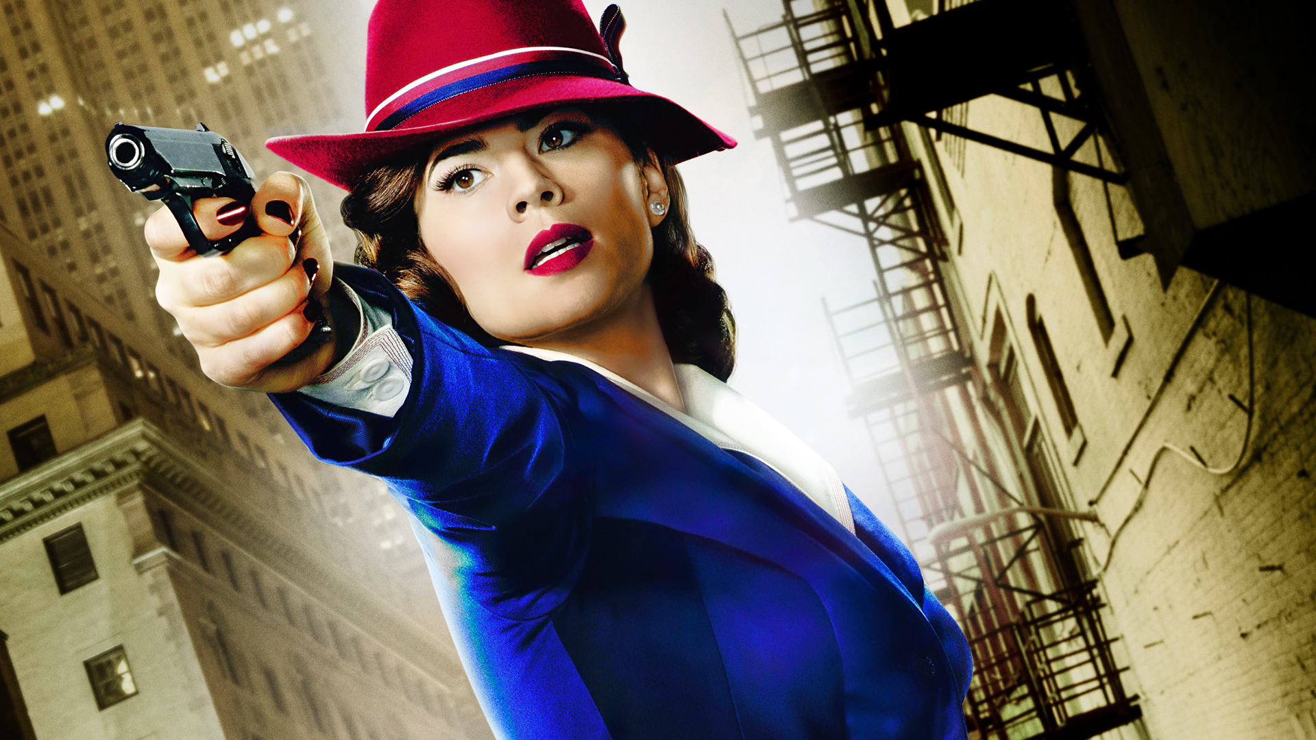 Peggy Carter from Marvel holding a gun HD Wallpaper