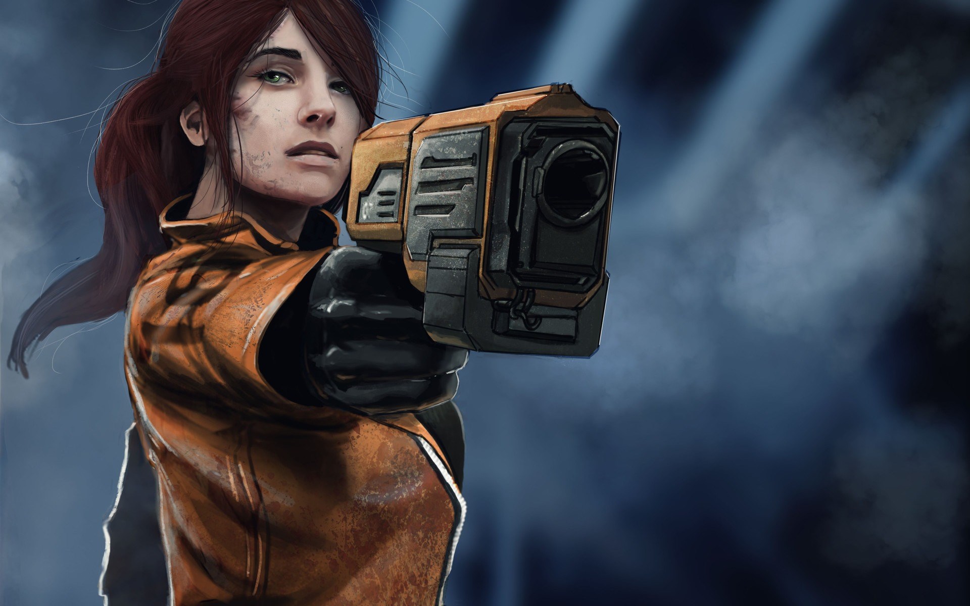 Woman holding a futuristic gun HD Wallpaper