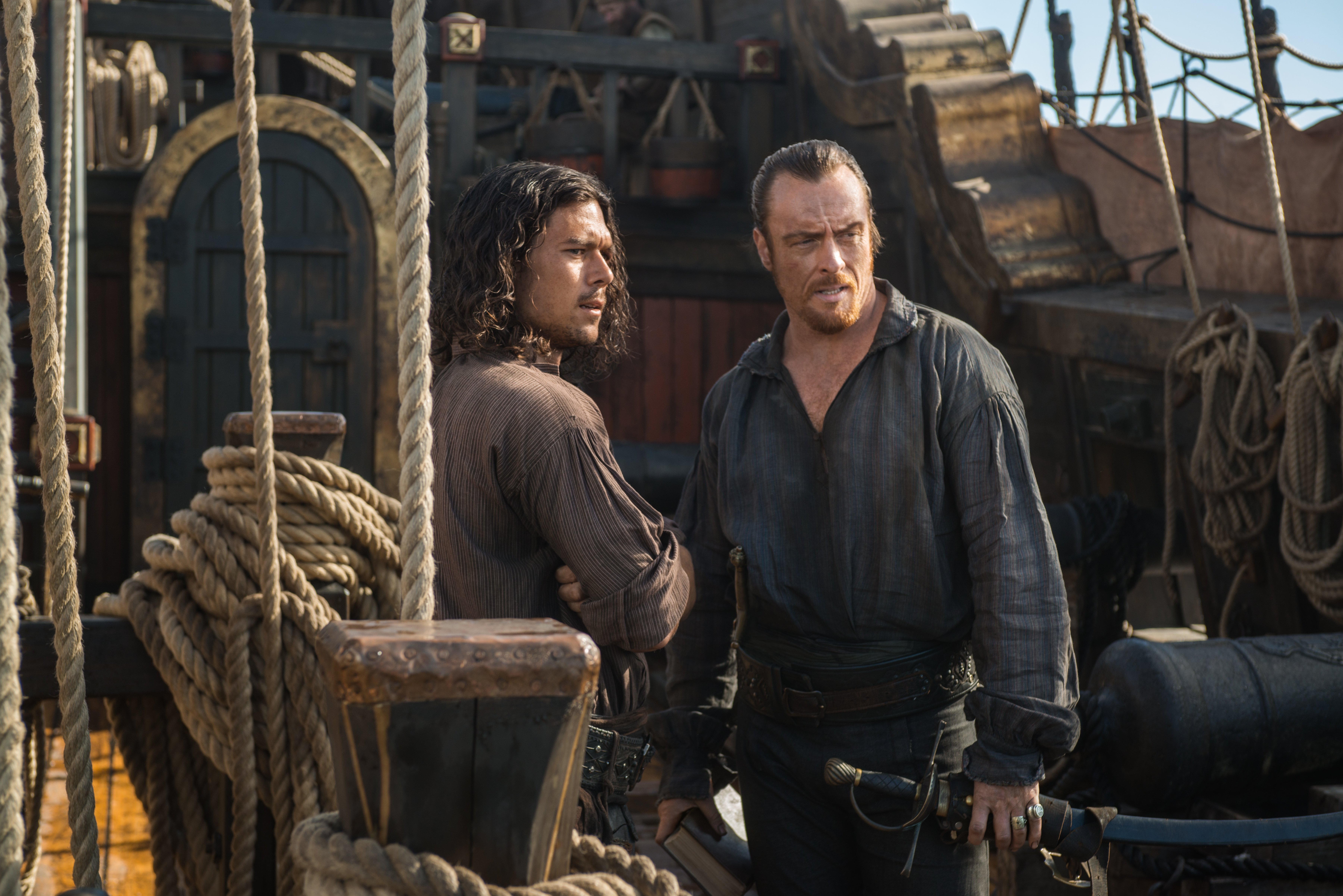 Two men on a pirate ship HD Wallpaper
