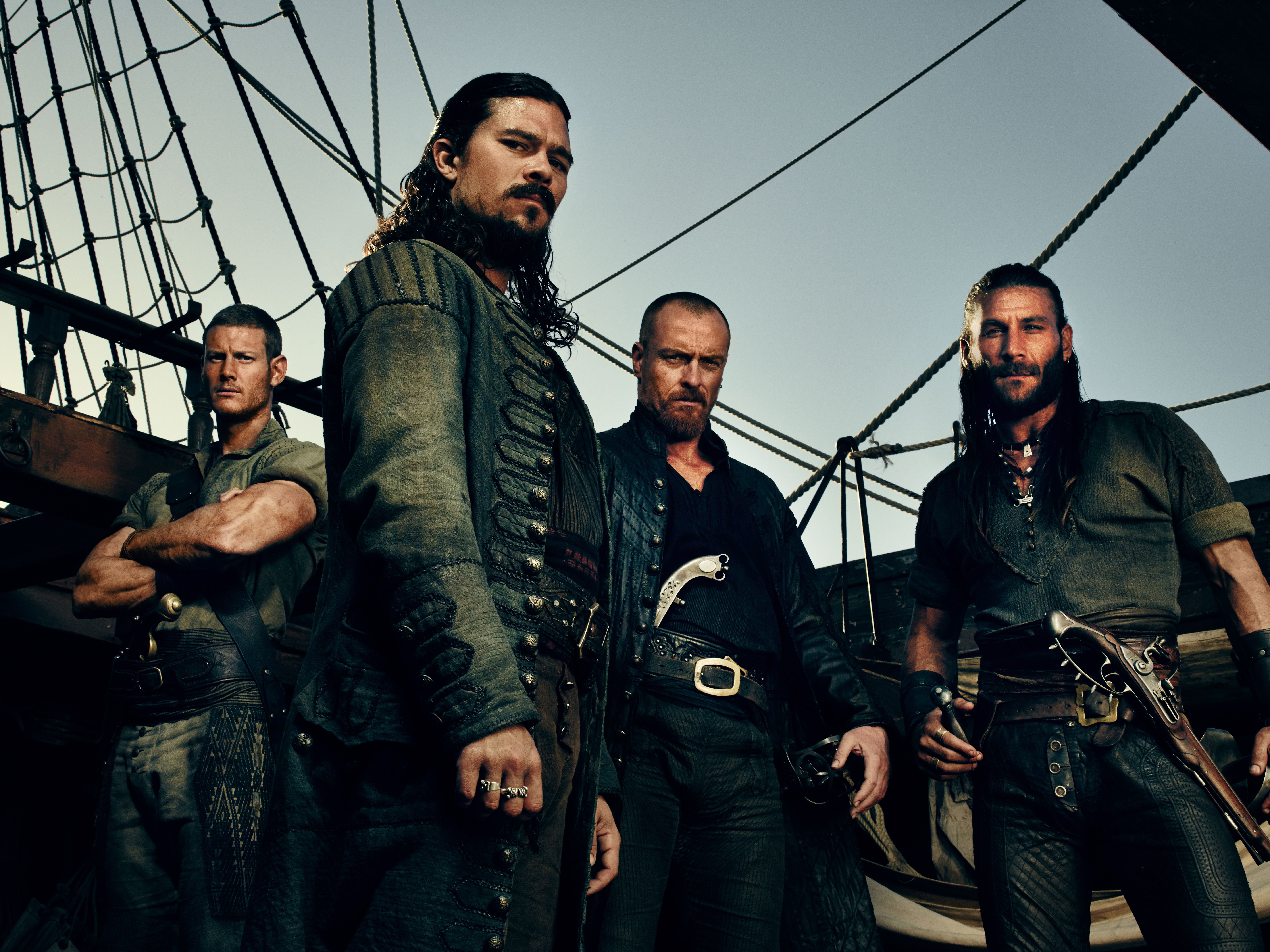 Four pirates on a ship HD Wallpaper