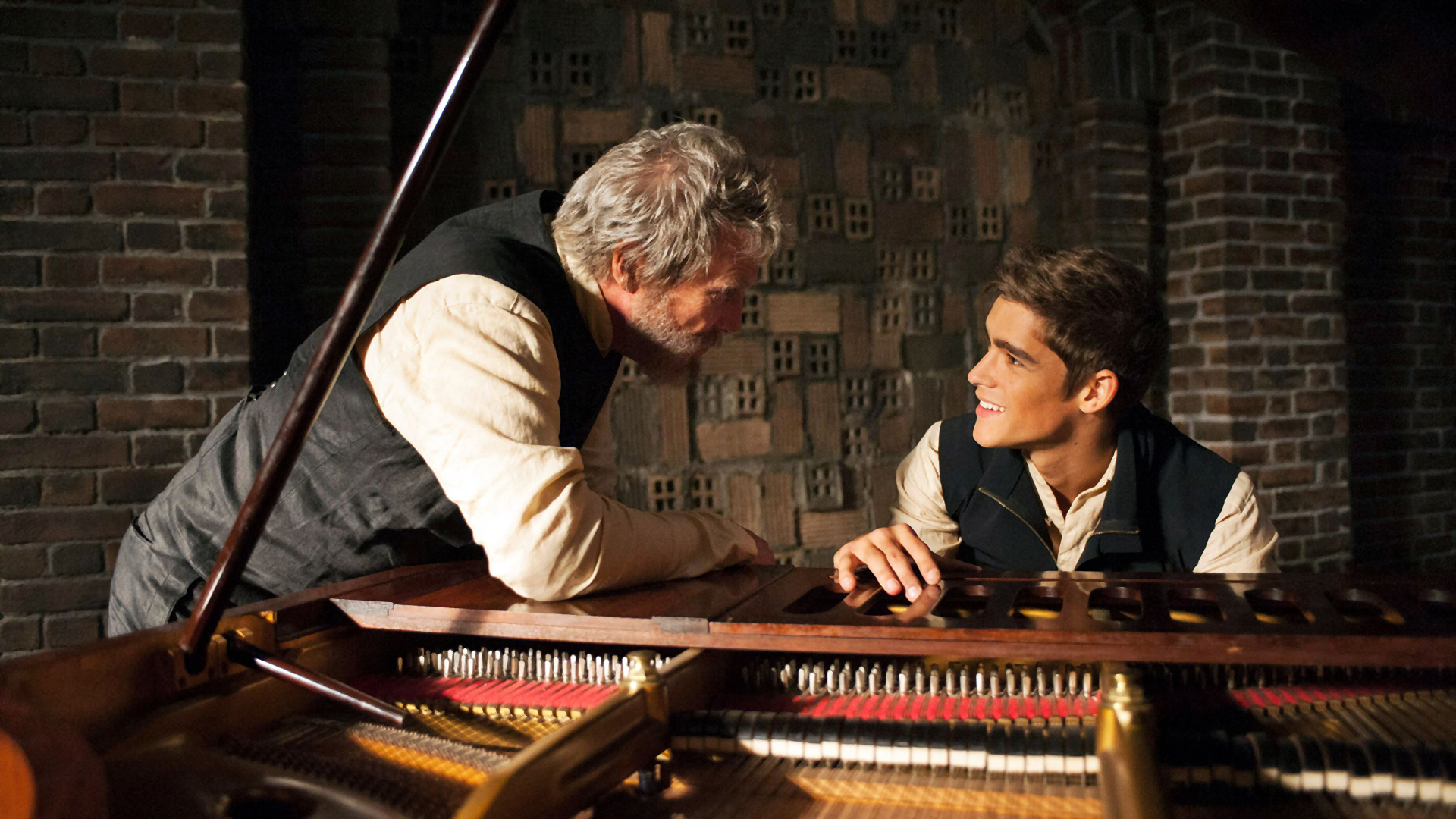 Jeff Bridges and young man at piano HD Wallpaper