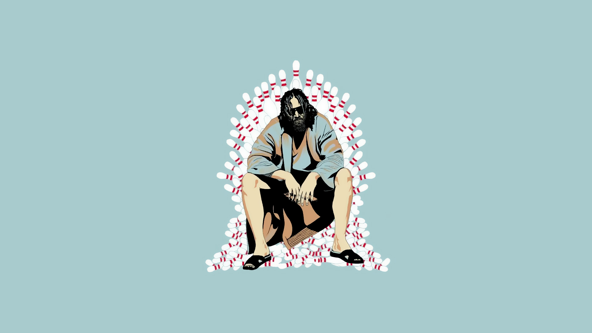 Jeff Bridges as The Dude on a throne of bowling pins HD Wallpaper