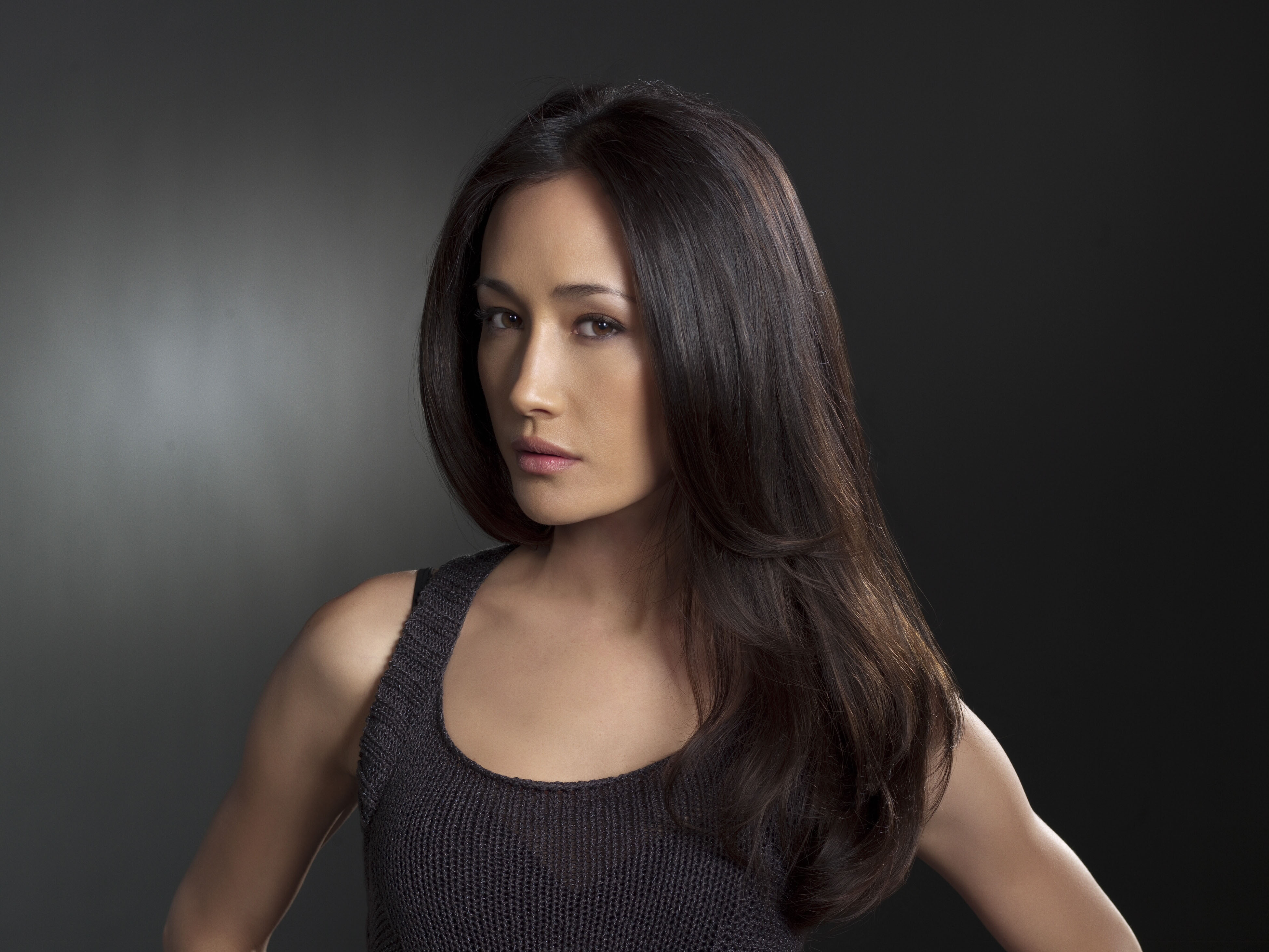 Portrait of Maggie Q with Long Dark Hair HD Wallpaper