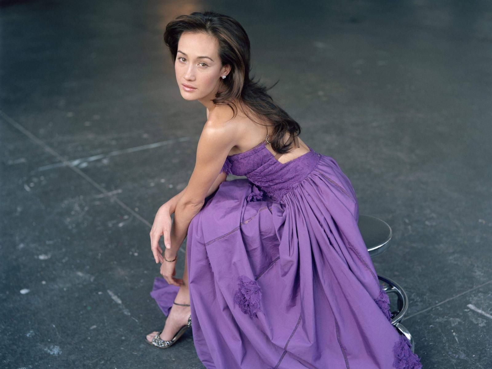 Maggie Q in a purple dress HD Wallpaper
