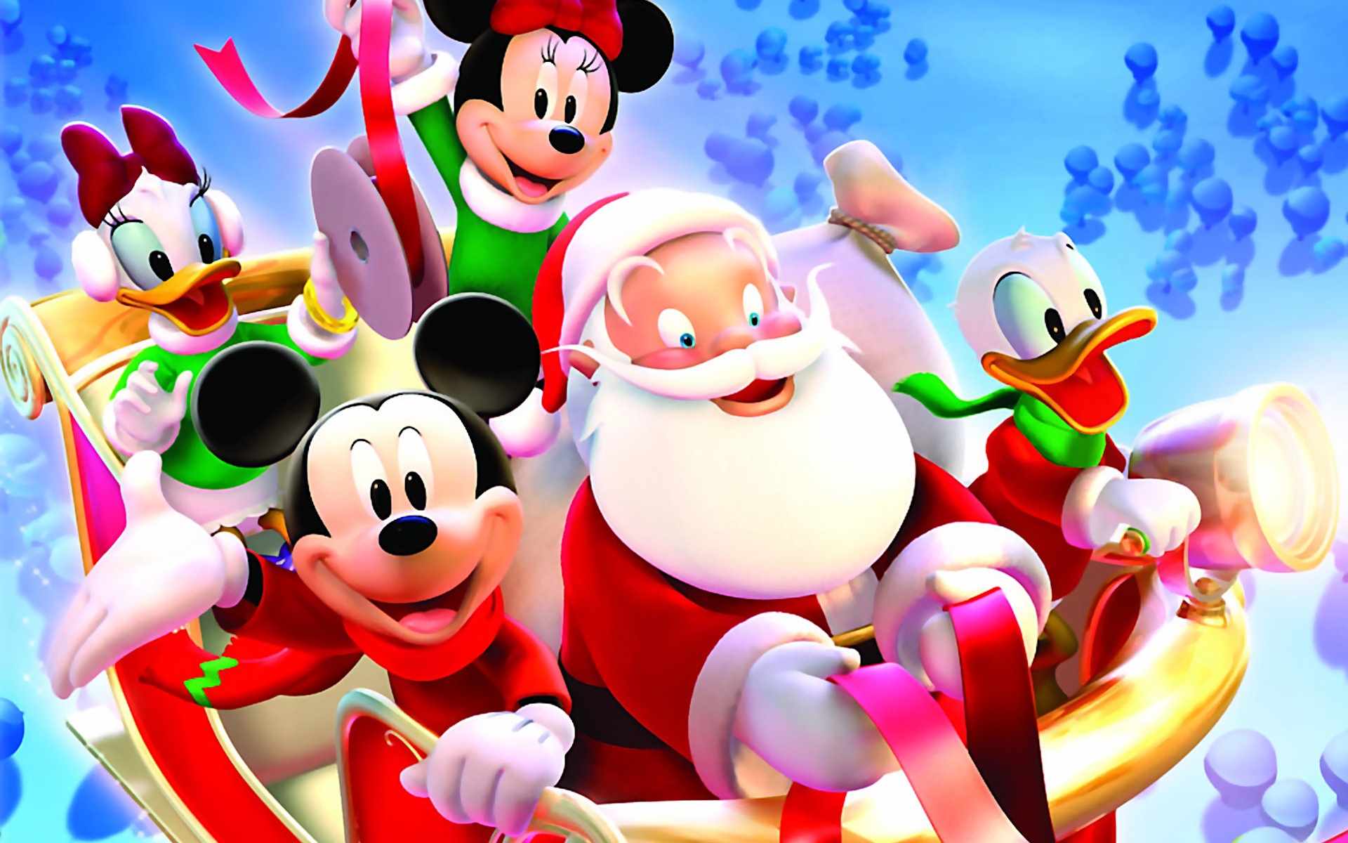 Mickey Mouse and Friends in Santa's Sleigh HD Wallpaper