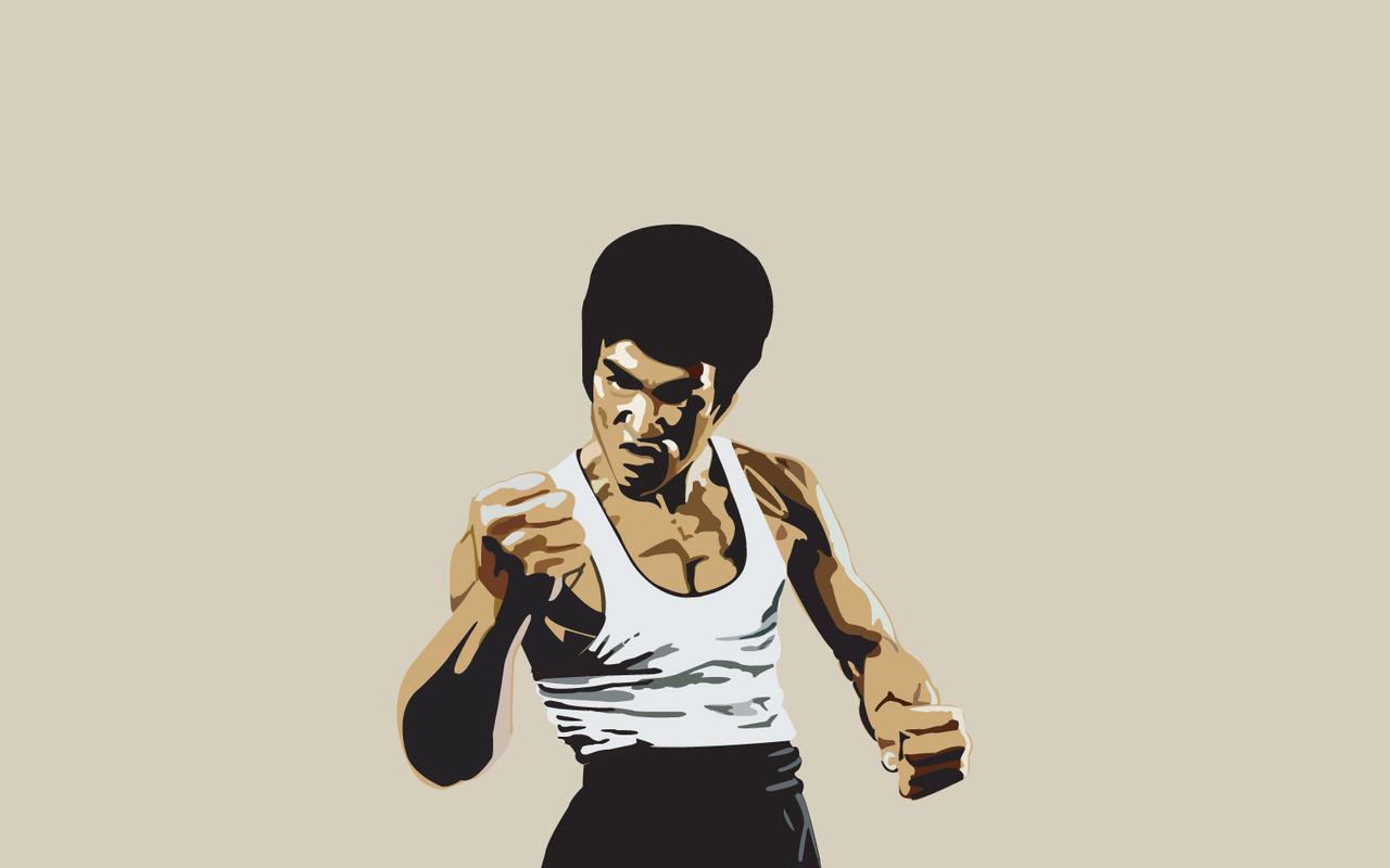Bruce Lee in a fighting stance HD Wallpaper