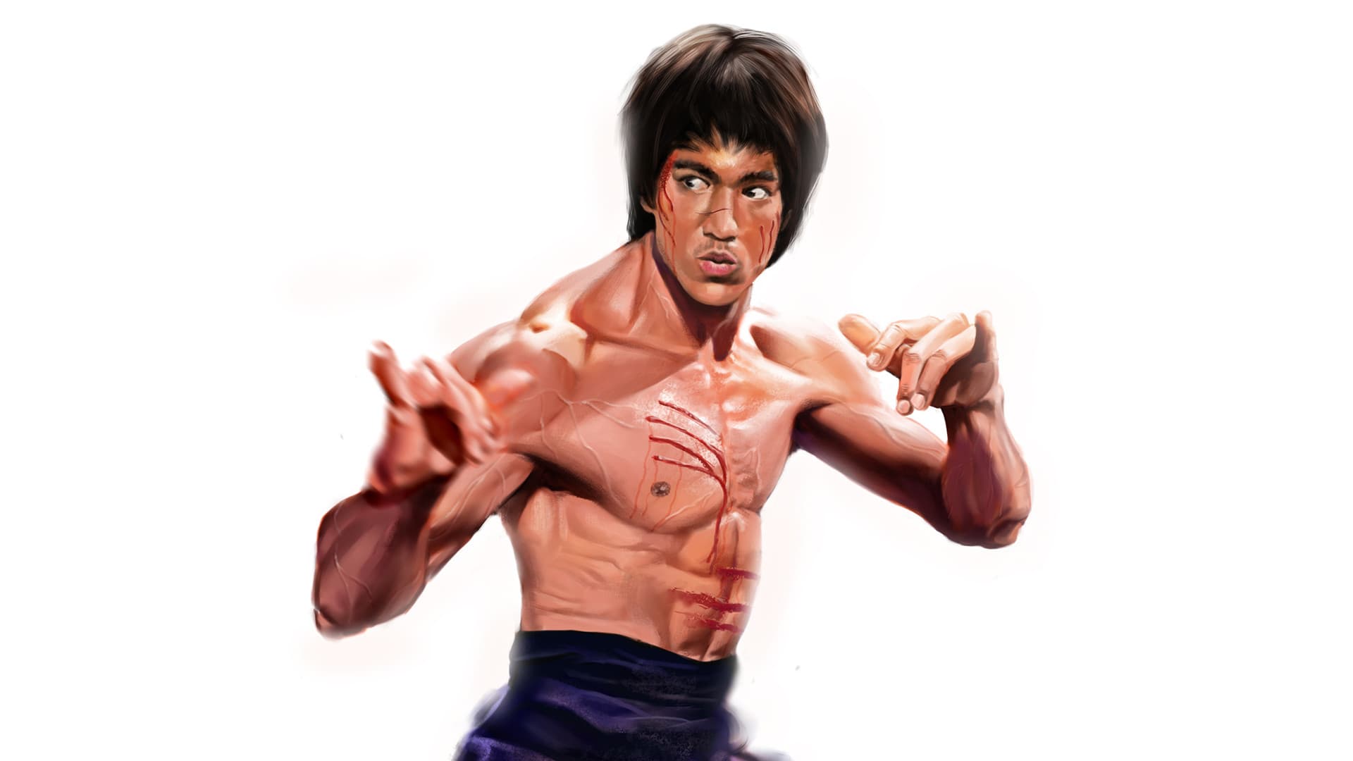 Bruce Lee in fighting stance HD Wallpaper