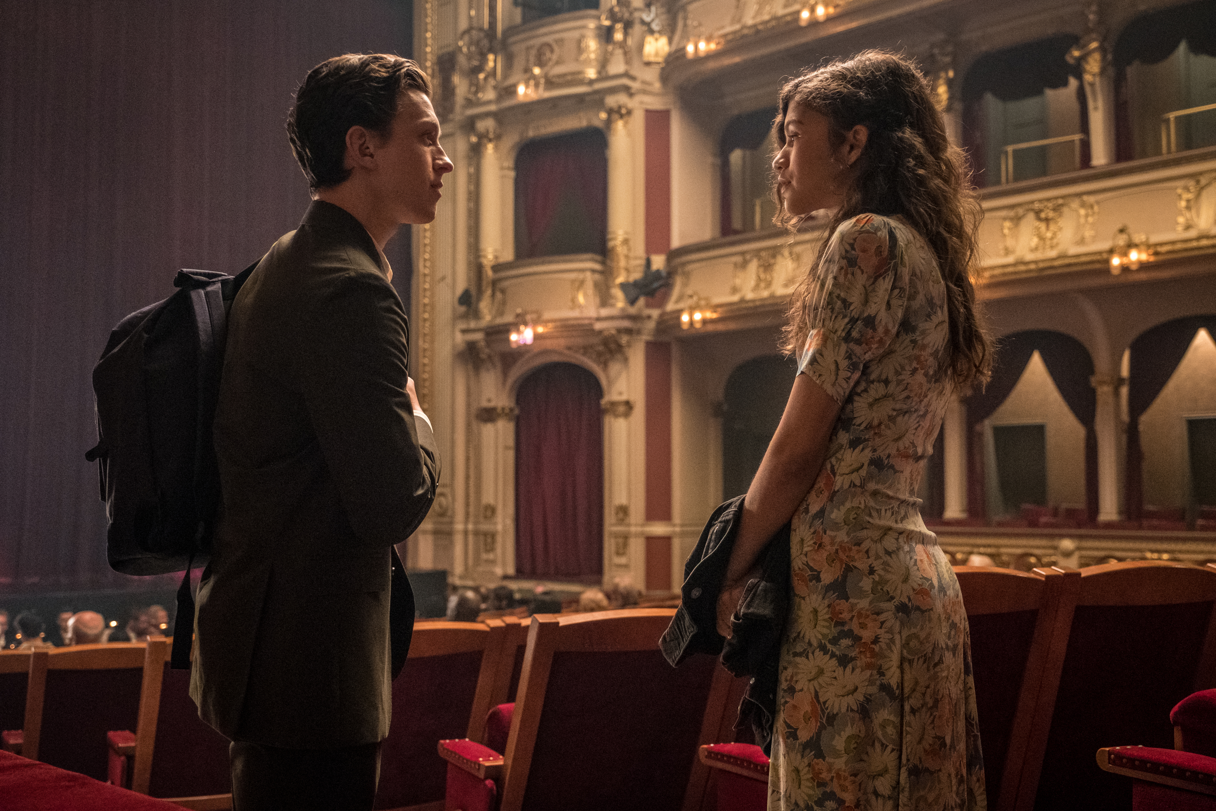 Tom Holland and Zendaya in an opera house HD Wallpaper